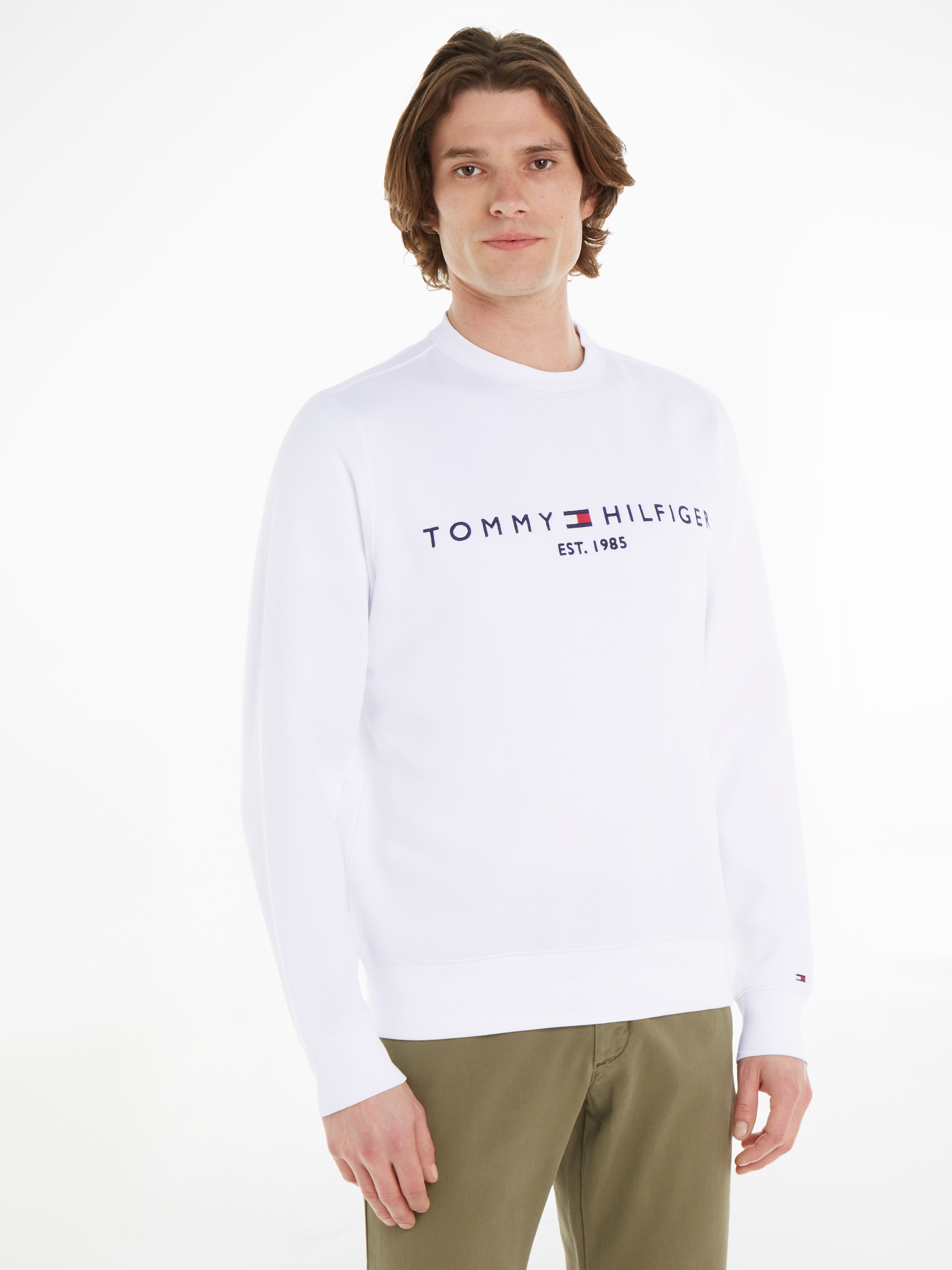 Tommy Hilfiger Sweatshirt »TOMMY LOGO«, unifarben, casual, regular fit, Baumwollmix, Rundhals
