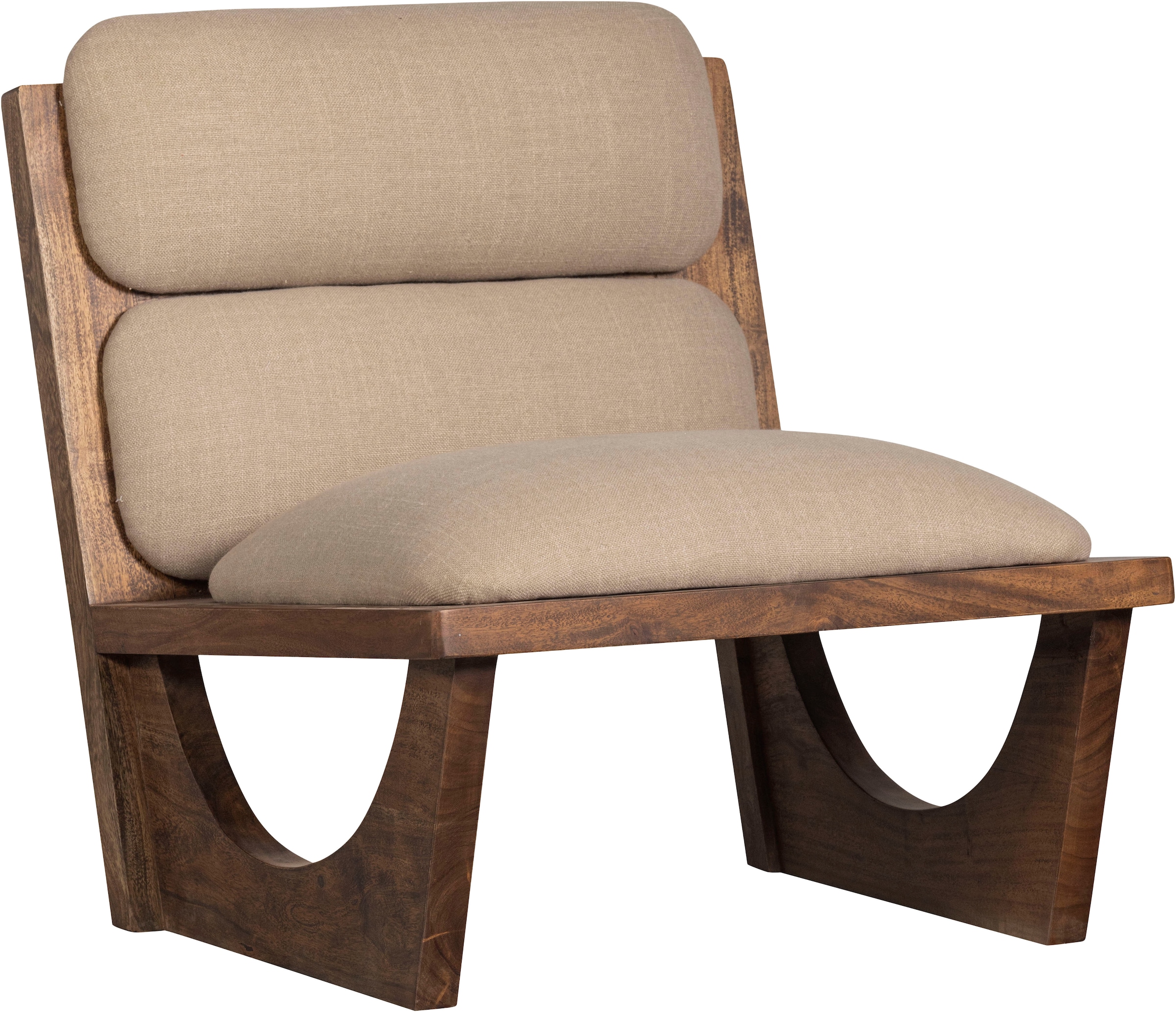 WOOOD Loungesessel »Opulent mit Bouclé-Bezug und Akazienholz-Gestell B 70 x T 80 x H 75 cm« Sichtbare Maserung, Tragkraft 150 kg, vollständig montiert geliefert