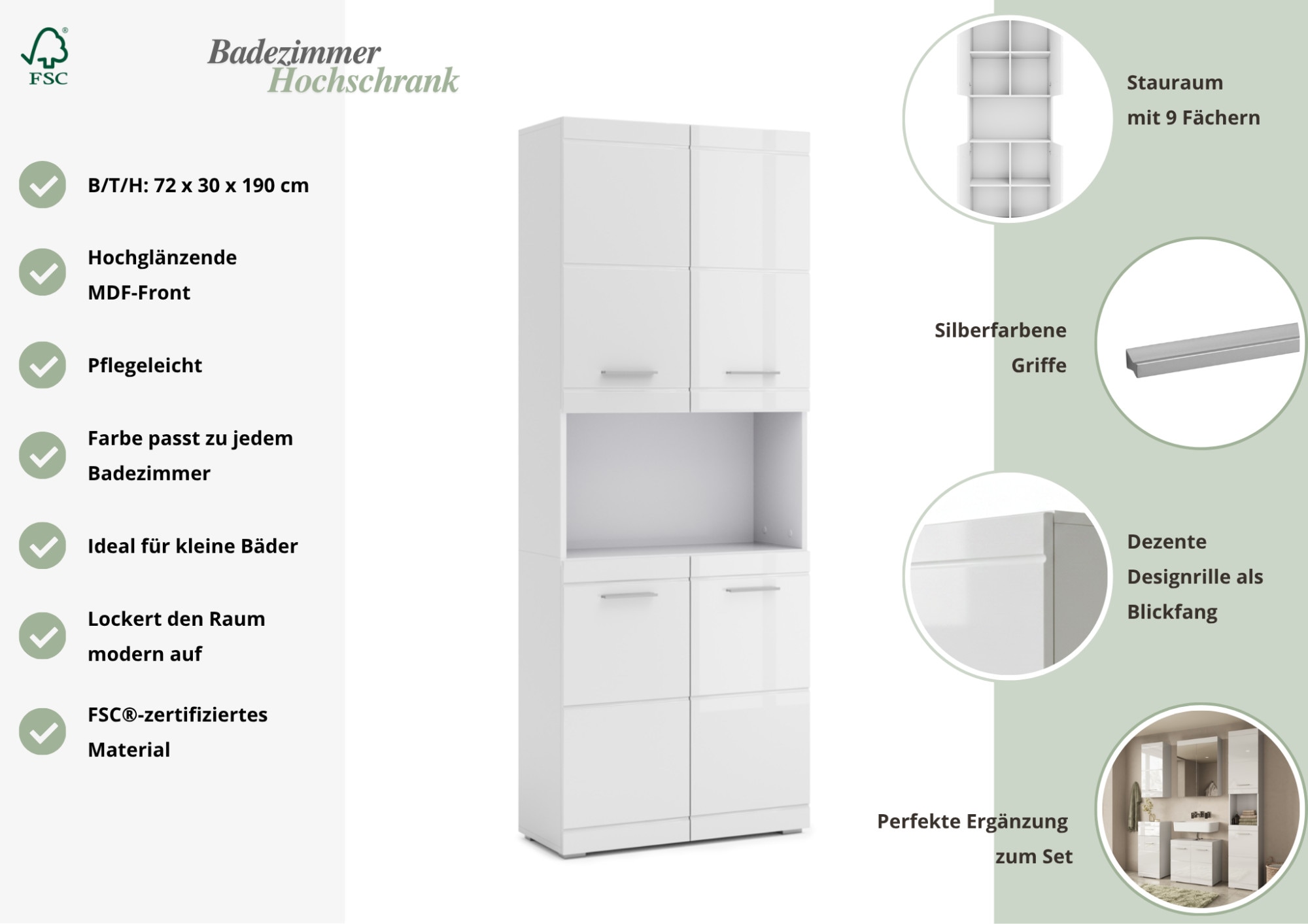 GOODproduct Hochschrank »Föhr« minimalistisch, zeitlos, hochglänzend