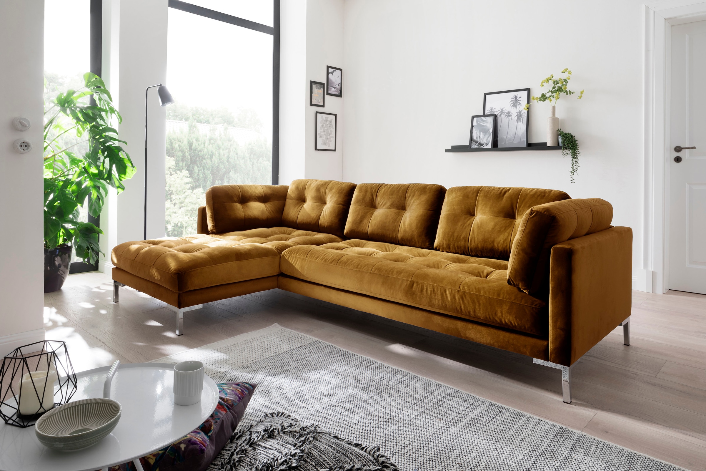 Image of Trends by HG Ecksofa "Landau L-Form" in Cord-Stoff mit Metallfuss