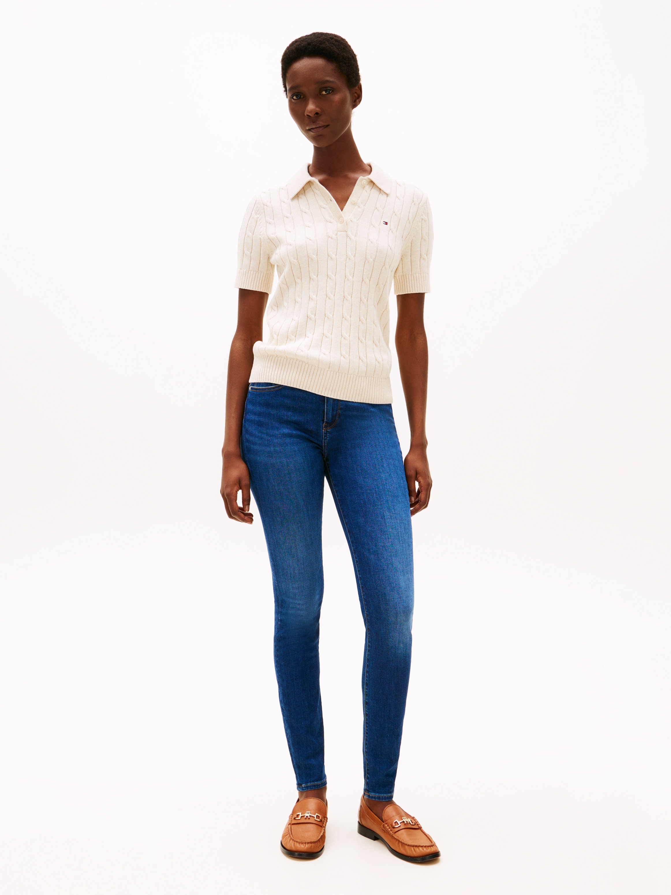 Tommy Hilfiger Skinny-fit-Jeans »COMO Skinny RW ACE mit Logo-Badge und knöchellangem Schnitt«, casual, skinny fit, Denim, normaler Bundabschluss