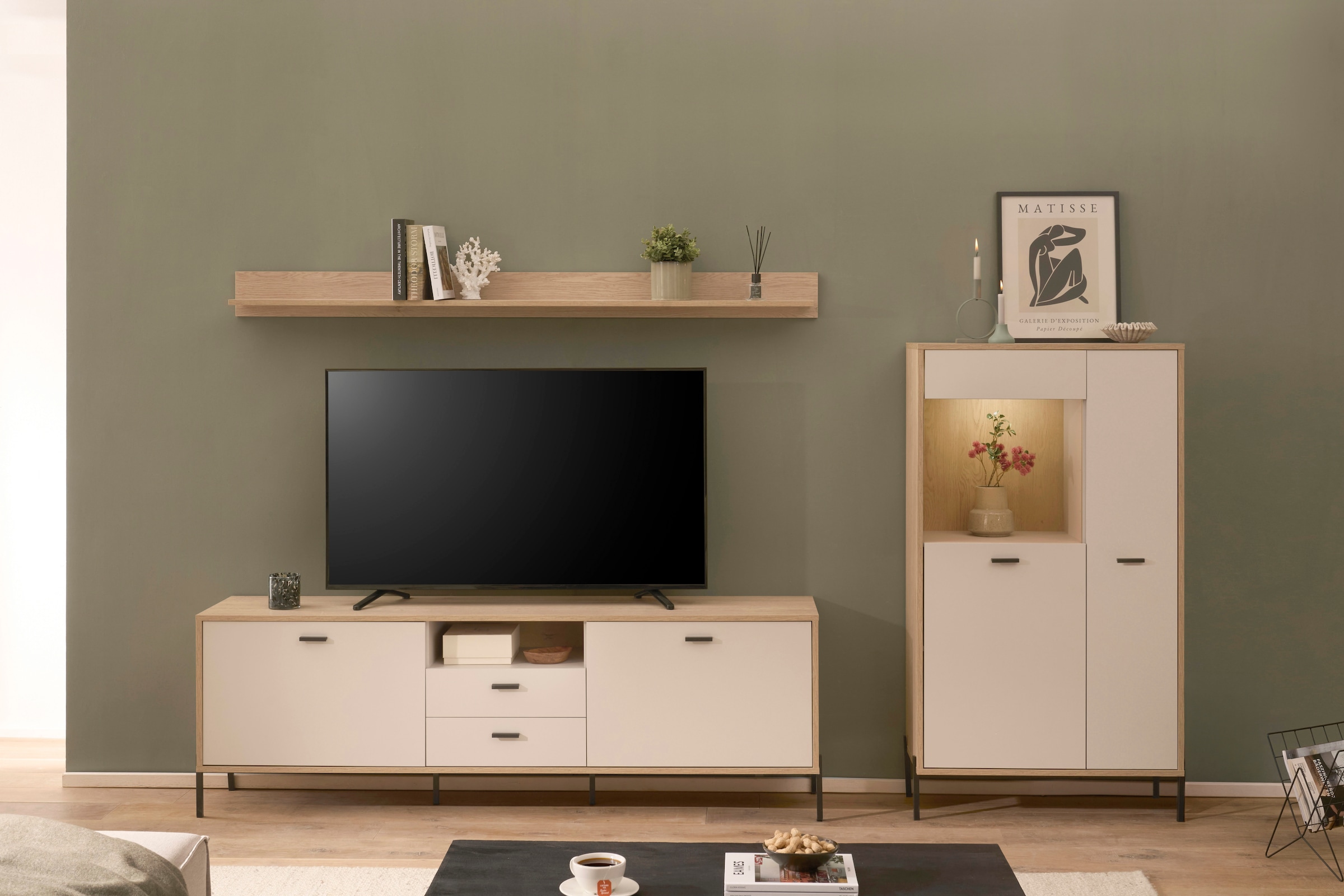 Home affaire Wohnwand »Fredericia, moderne Anbauwand, Komplettset in Kaschmir« Set, 3 Stk. tlg.