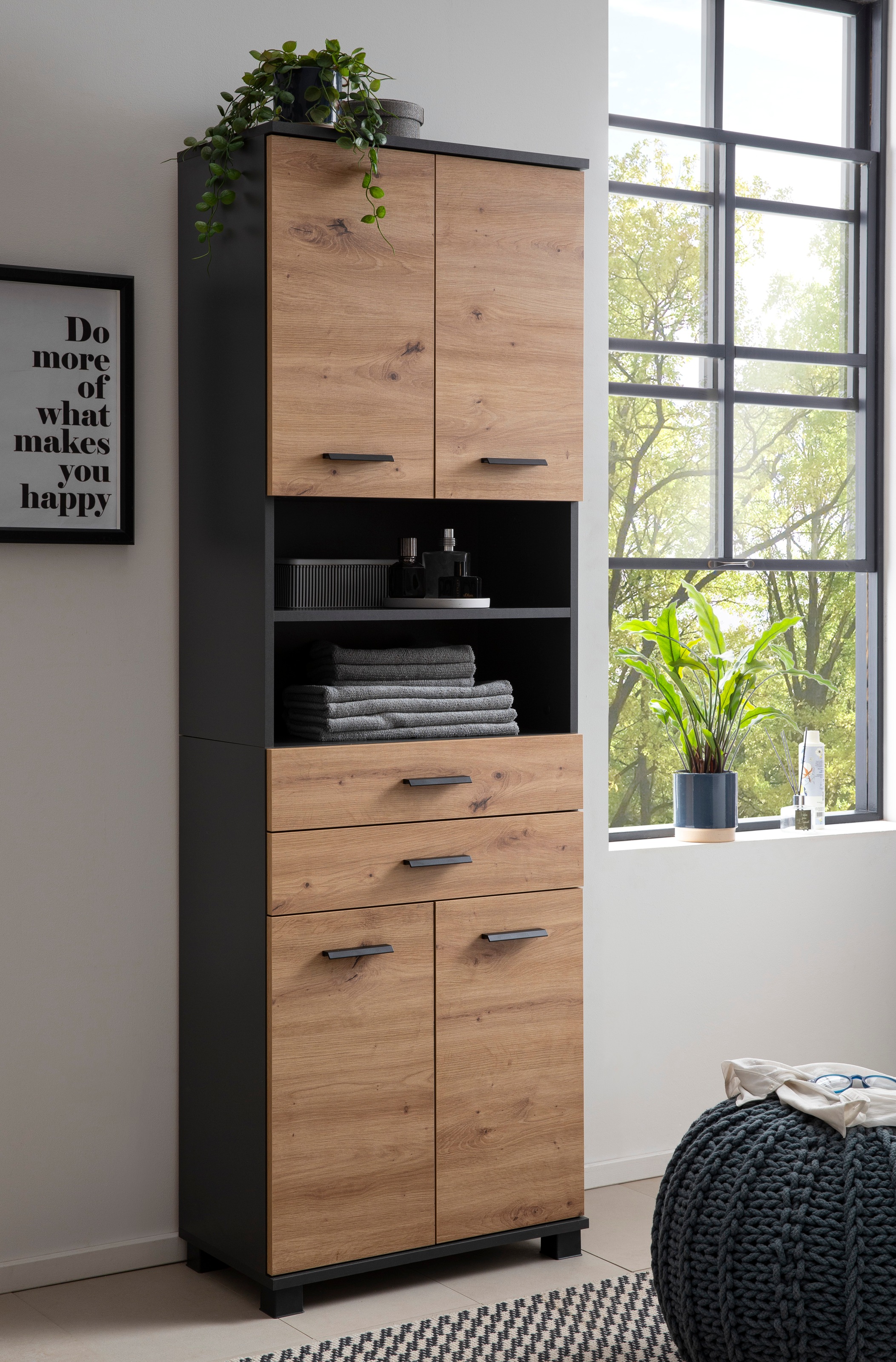 welltime Hochschrank »Palermo, Made in Germany«, Breite 60 cm, verstellbare Einlegeböden, Metallgriffe