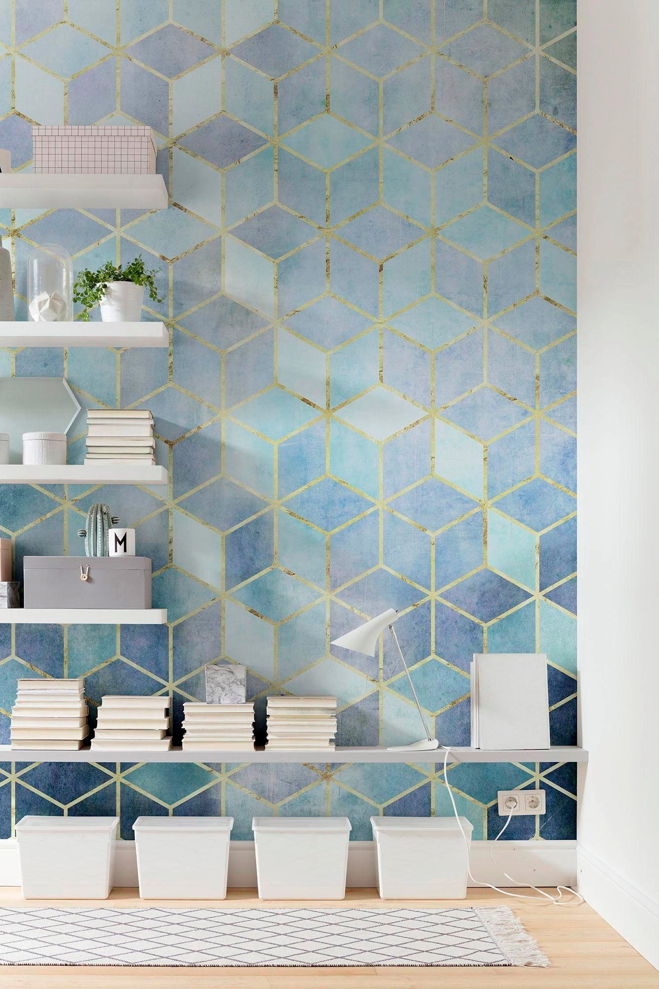 Komar Vliestapete »Digitaldruck Vlies -  Mosaik Azzuro - Grösse 200 x 250 cm« bedruckt glatt Wohnzimmer, Schlafzimmer