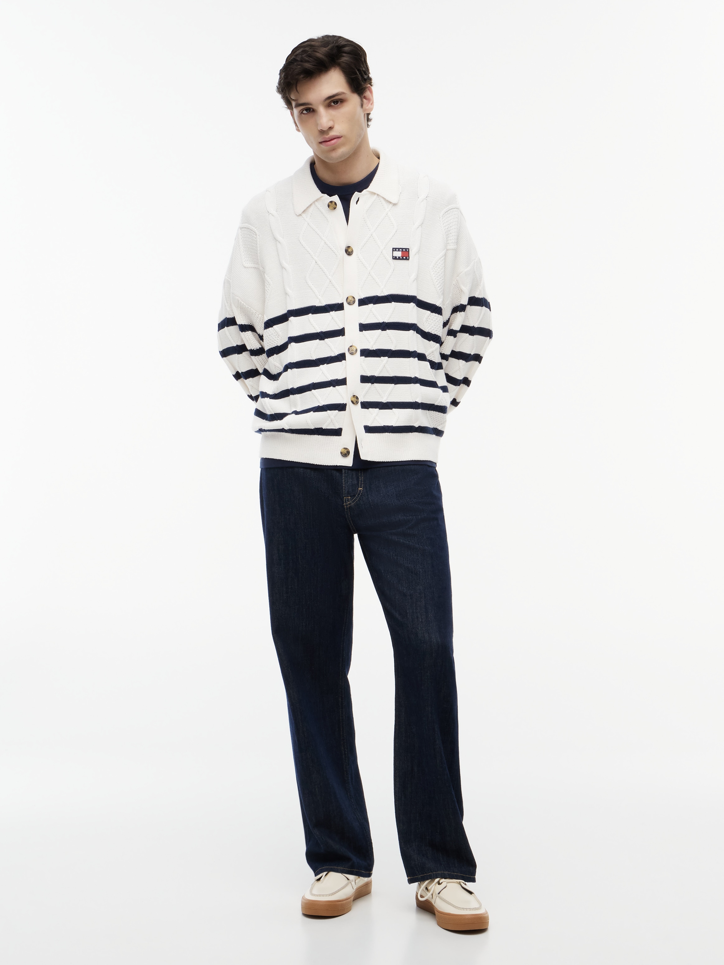 Tommy Jeans Cardigan »RELAXED STRIPE CABLE BUTTONUP« Relaxed fit mit Zopfstrickmuster