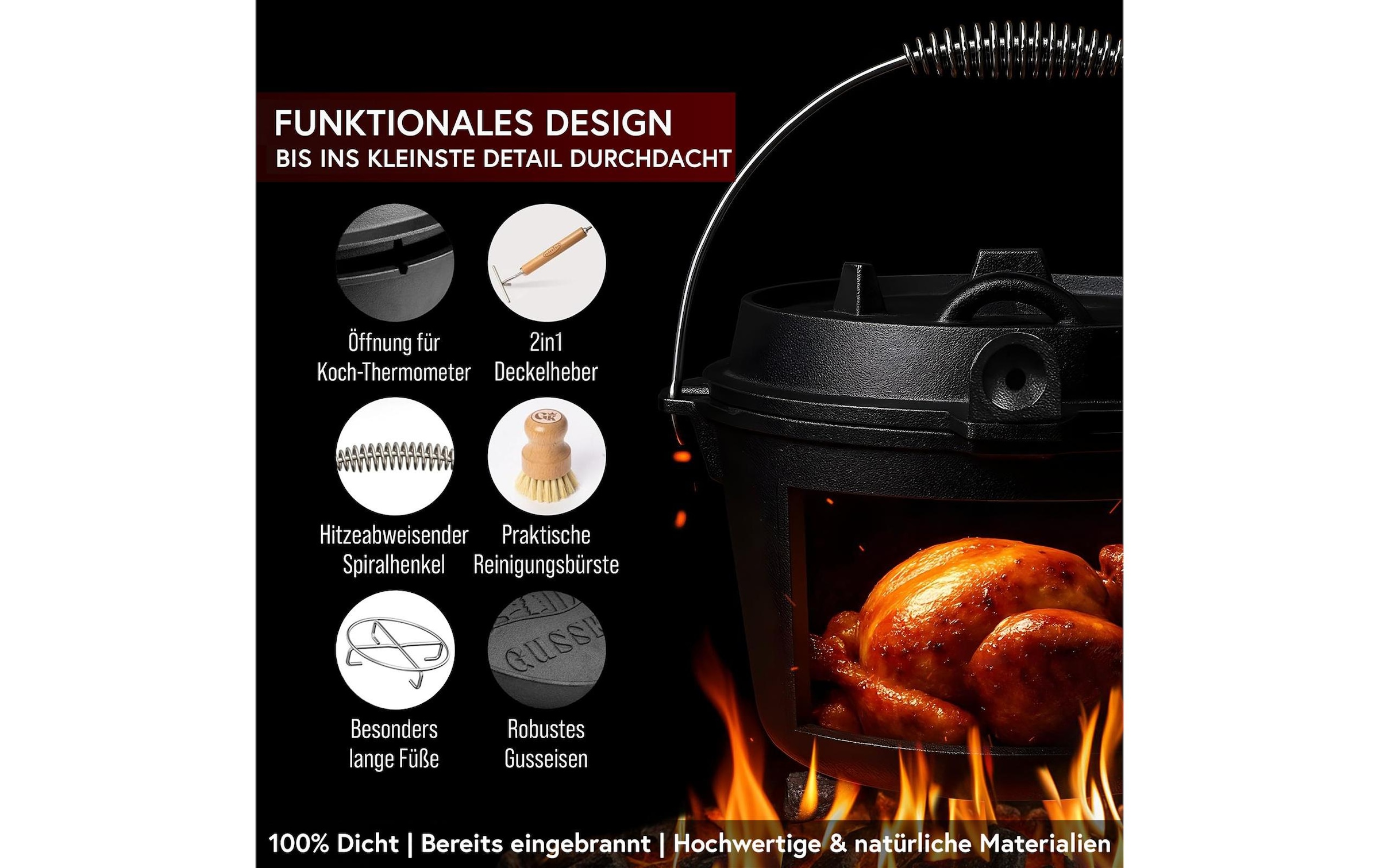   Marmite à barbecue »Gusskoenig Dutch Oven Set 4,5 l mit Heber, Bürste, Untersetzer«