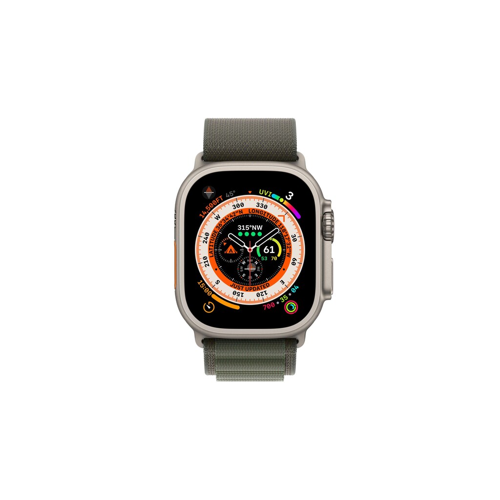 Apple Watch Ultra GPS + Cellular, Titangehäuse 49 mm, Alpin Loop Grün, Armbandgrösse Small - 130 - 160 mm Umfang