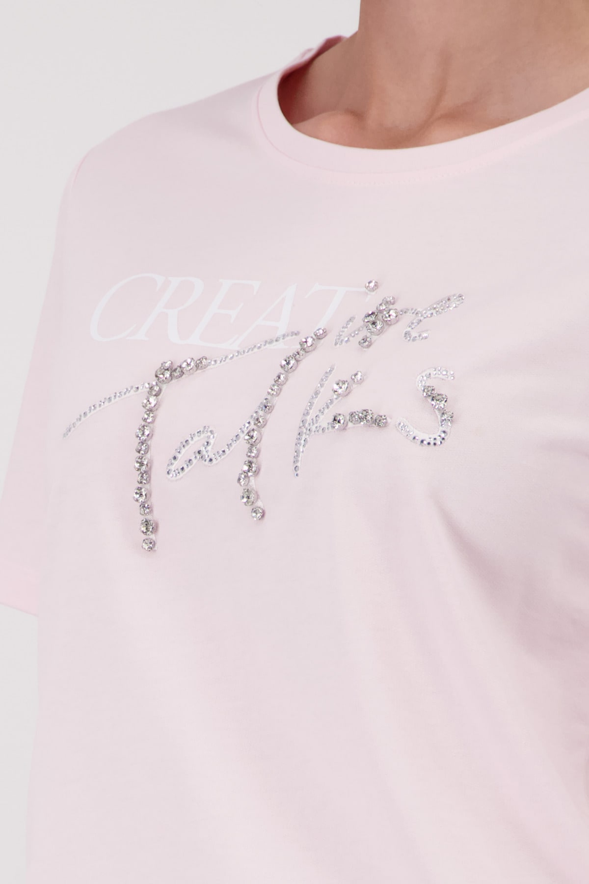Monari Shirt à col rond »Shirt Schmuckschrift« avec petits strass