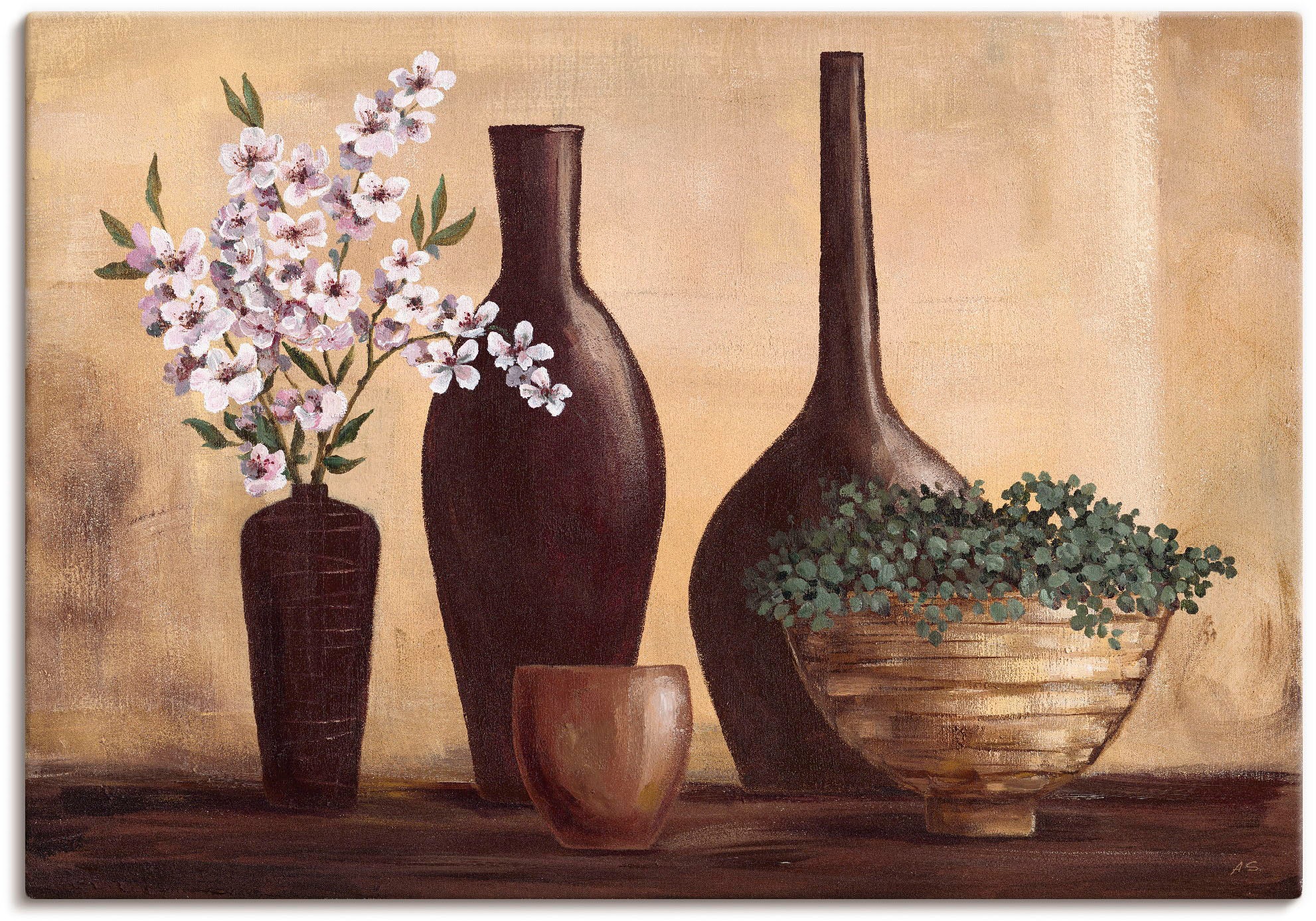 Image of Artland Leinwandbild "Stillleben in Beige II" Vasen & Töpfe 1 Stk. tlg. auf Holzrahmen gespannt