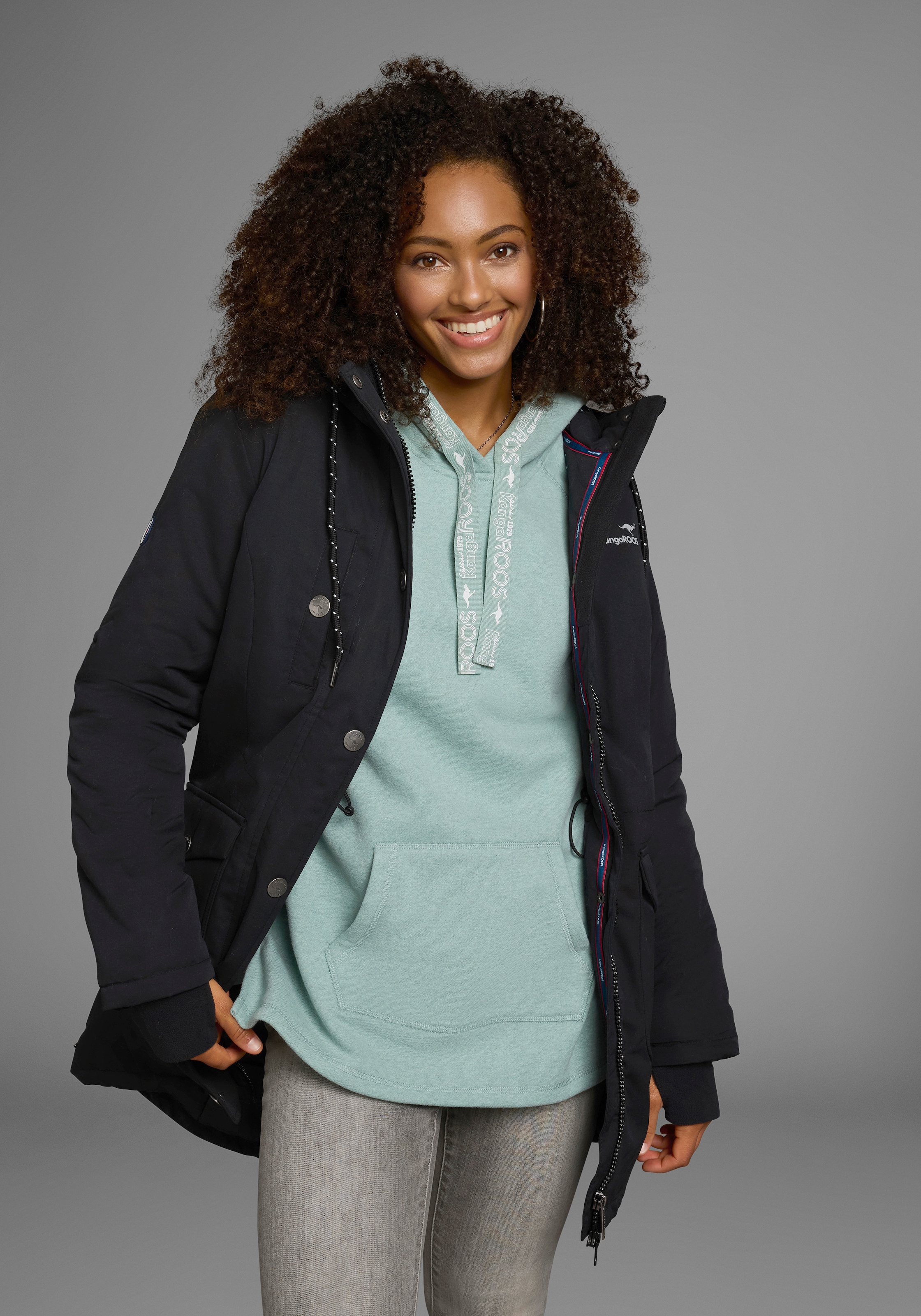 KangaROOS Langjacke, mit Kapuze, für den Übergang, aus leichtem Webmaterial, modisch