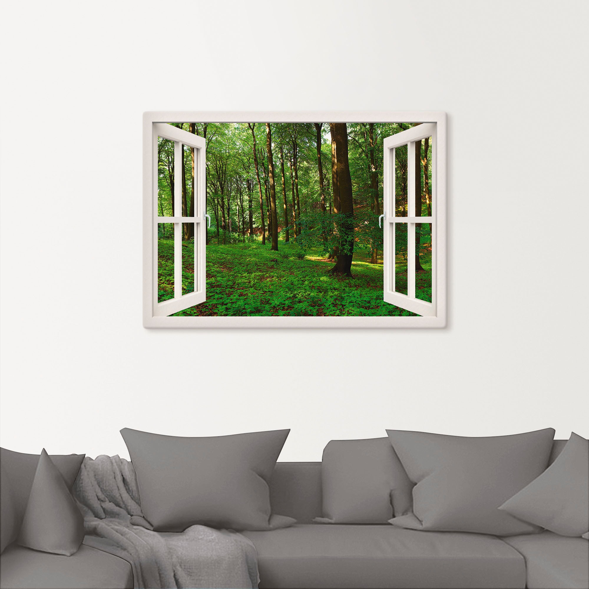 Artland Leinwandbild »Panorama Sommerwald, weiss«, Fensterblick, (1 St.), auf Keilrahmen gespannt