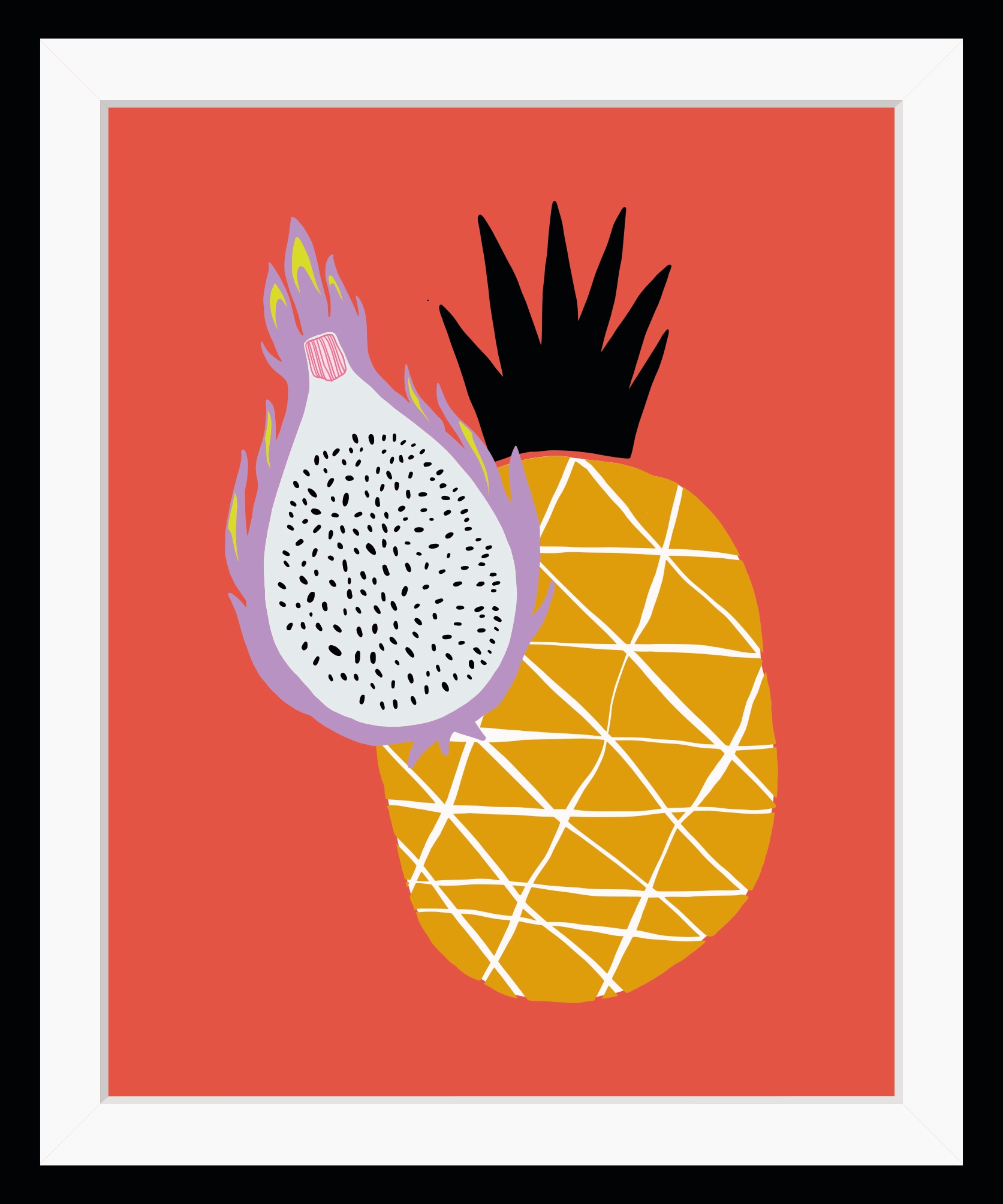 Image of queence Bild "Marianne" Ananas Kunst Lebensmittel Obst Obst Bilder HD Premium Poster-Druck inkl. Holzrahmen