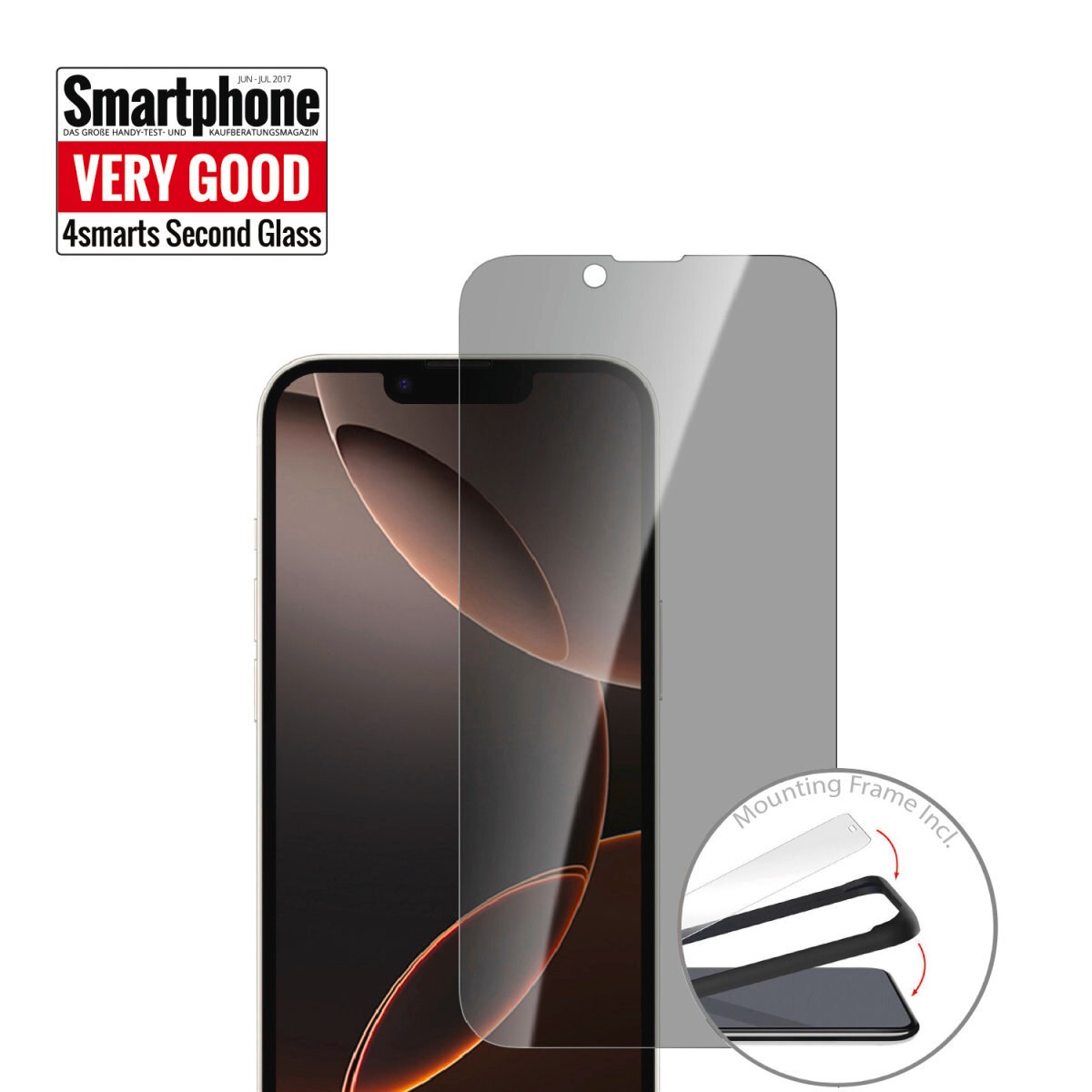 4smarts Displayschutzglas »Second Glass Privacy + Montagerahmen«, für Apple iPhone SE (4. Gen), Displayschutzfolie, Schutzfolie, Blickschutz, kratz- & stossfest
