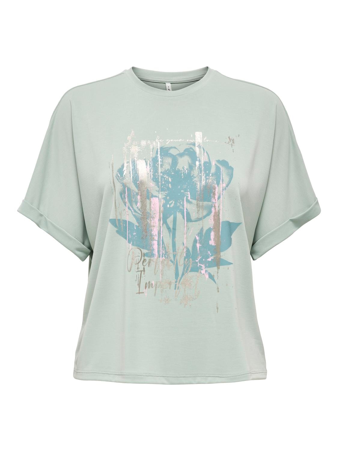 ONLY T-shirt »ONLFREE LIFE S/S FOLD-UP TOP BOX JRS« Materialmix, regular fit, Rundhals