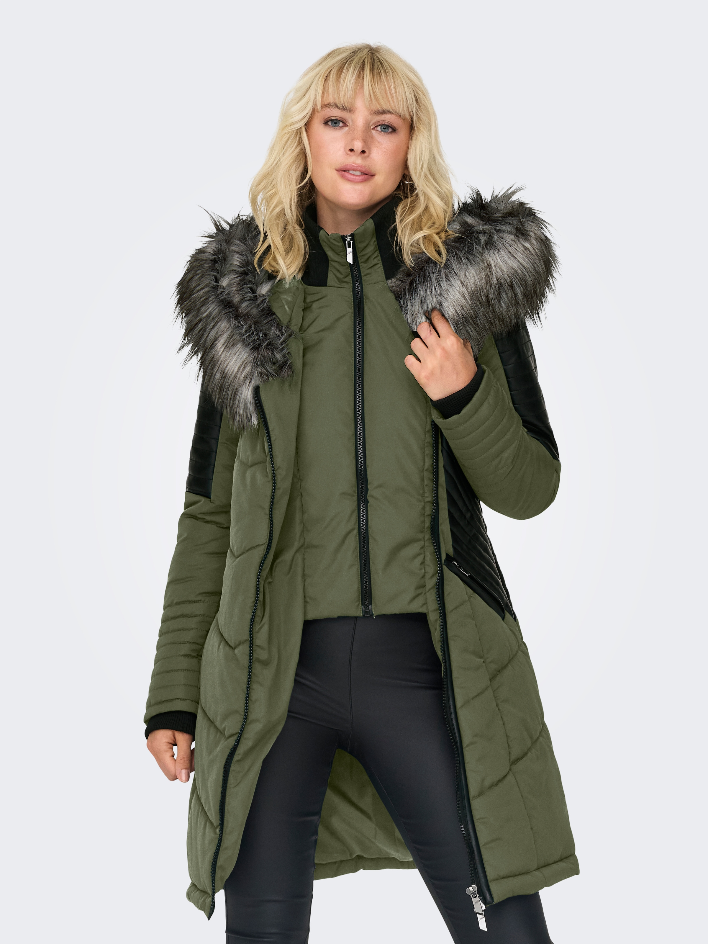 Image of ONLY Steppmantel "ONLNEWLINETTE FUR HOOD COAT OTW"