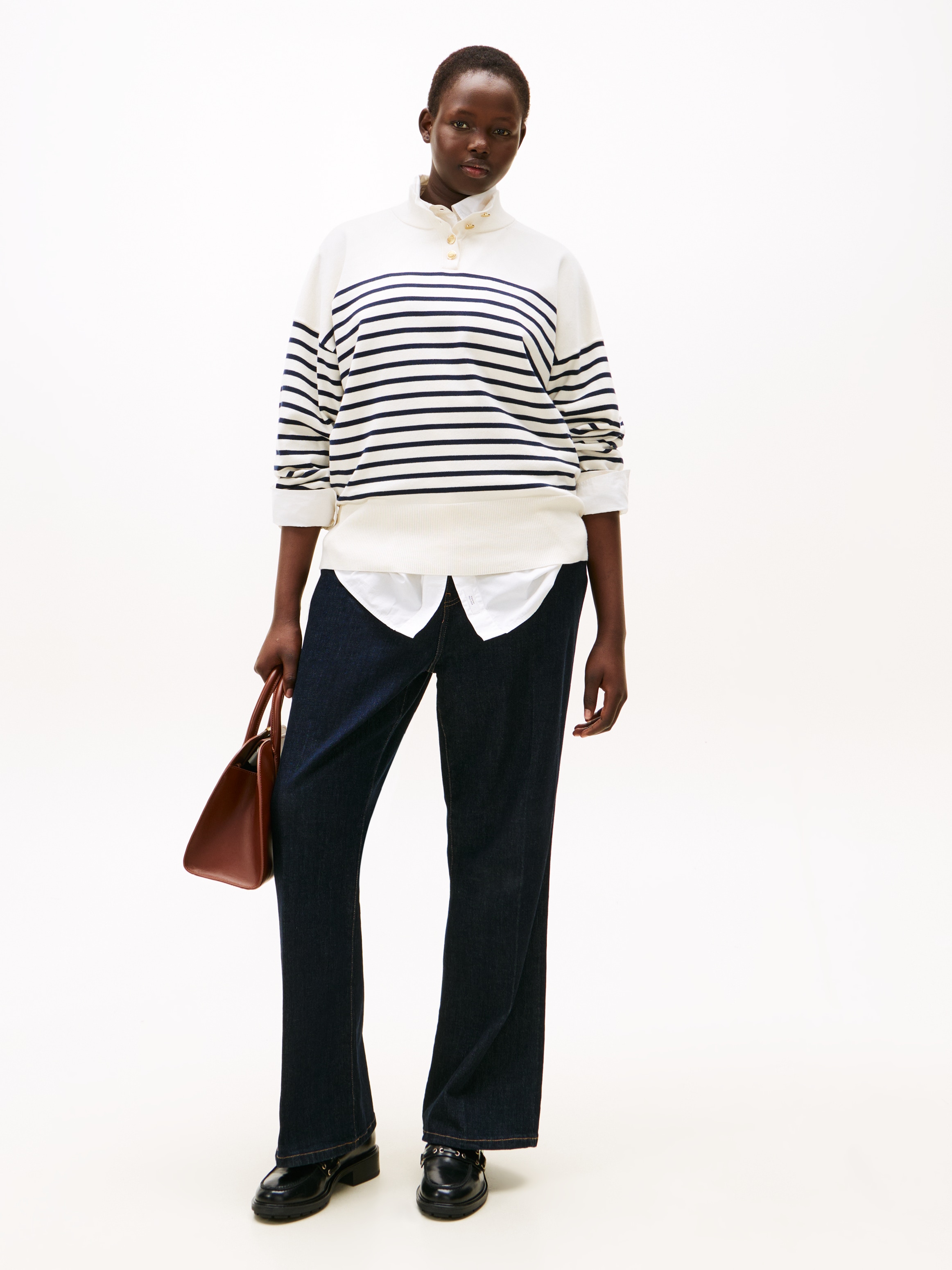 Tommy Hilfiger Curve Stehkragenpullover »CRV CO JERSEY GOLD BTN MK-NK SWT« in grossen Grössen, mit goldfarbenen Knöpfen