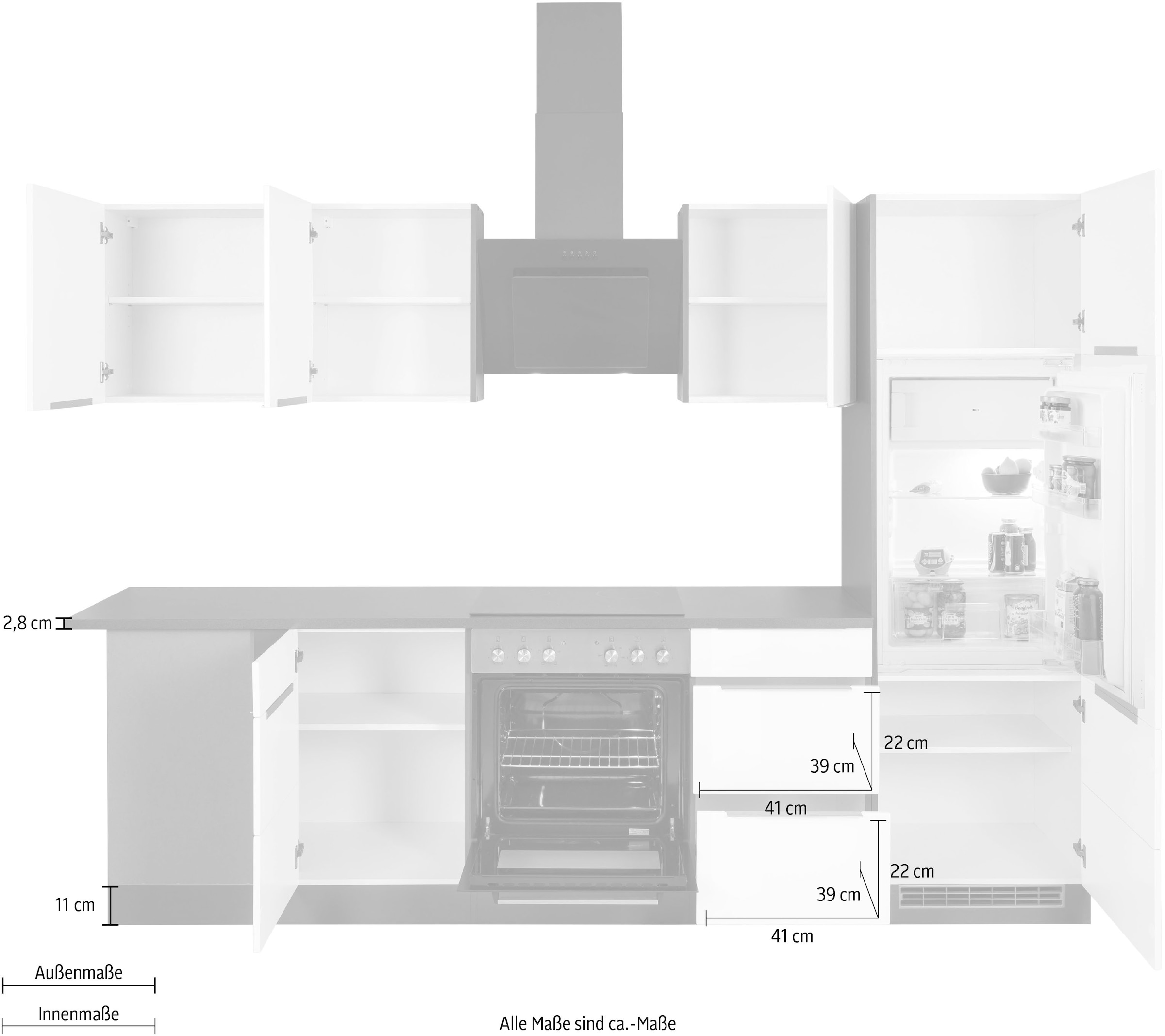 KOCHSTATION »KS-Brindisi« Stellbreite 220/280 cm, wahlweise mit E-Geräten, mit MDF-Fronten