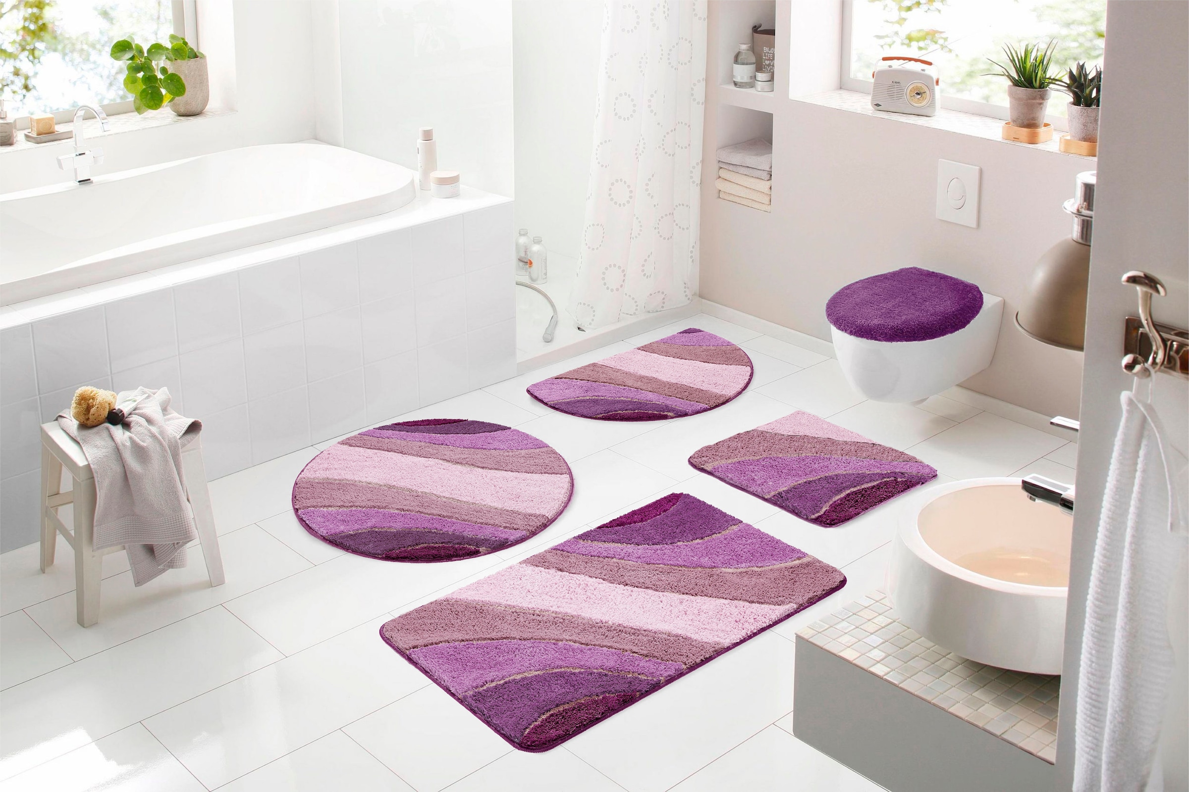 my home Badematte »Josie, Badvorleger, Badezimmer Teppich«, rutschhemmend beschichtet, fussbodenheizungsgeeignet-schnell trocknend-strapazierfähig, Badteppich, Badematten, rechteckig, rund & als 3-tlg. Set erhältlich