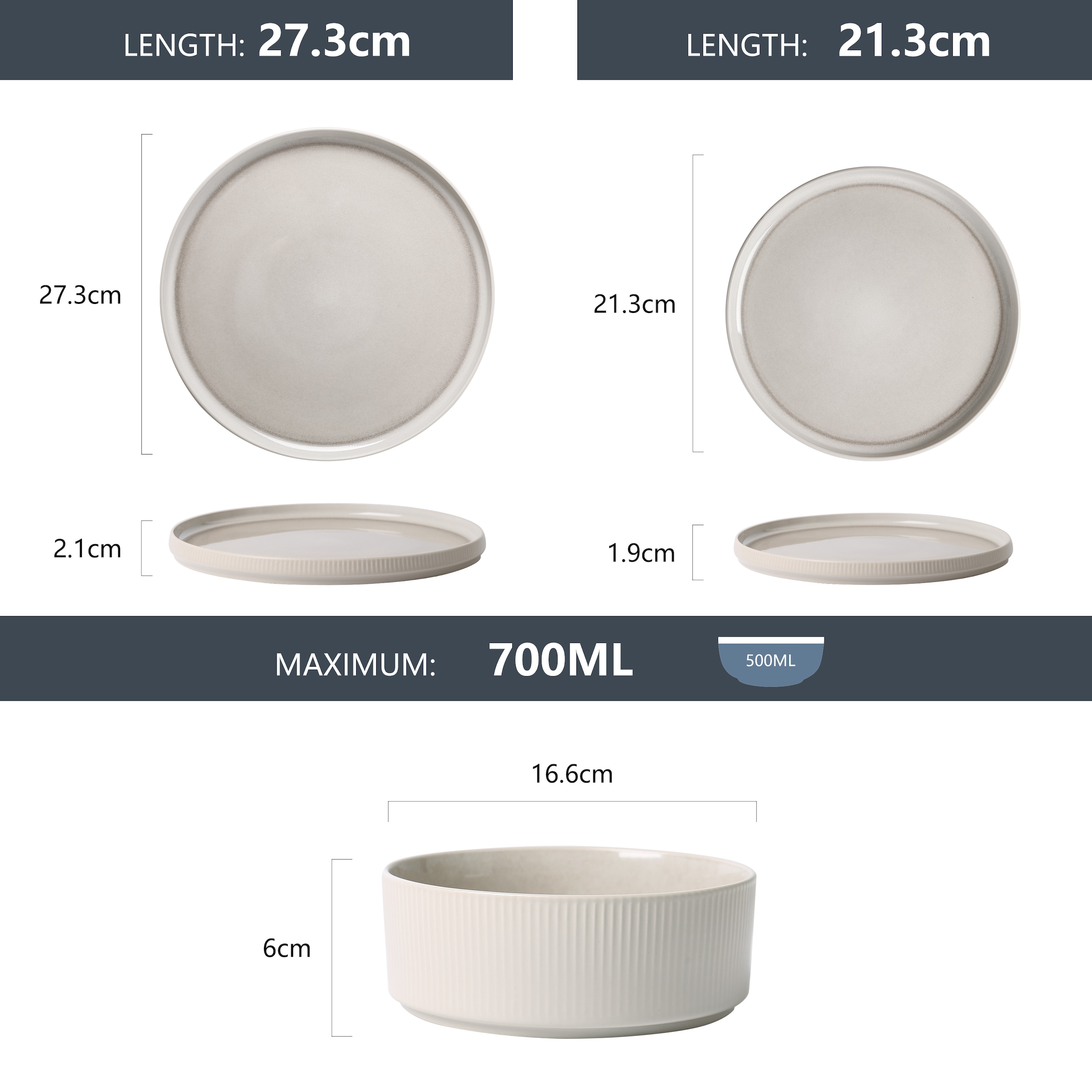 GOODproduct Set de vaisselle »Ylvii, aussen matt, innen reaktiv glasiert« Riffeloptik, spülmaschinenfest und mikrowellengeeignet