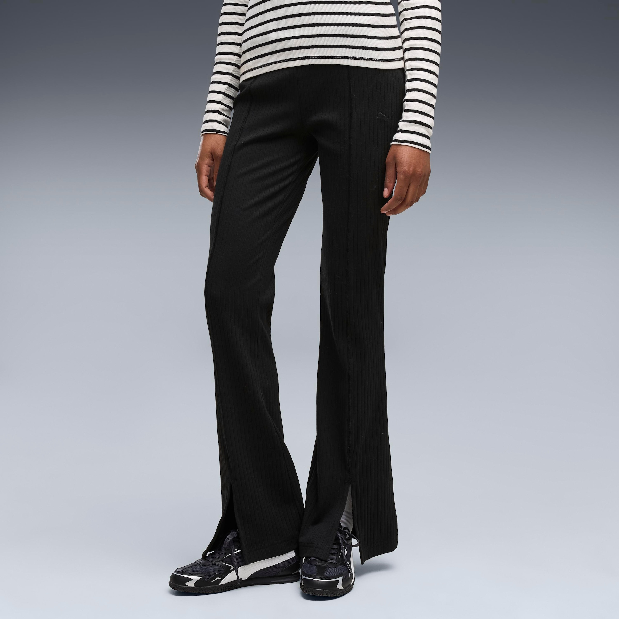 Image of PUMA Leggings "HER RIB FLARED LEGGINGS" mit hoher Leibhöhe, unifarben, sportlicher Stil, schmale Passform