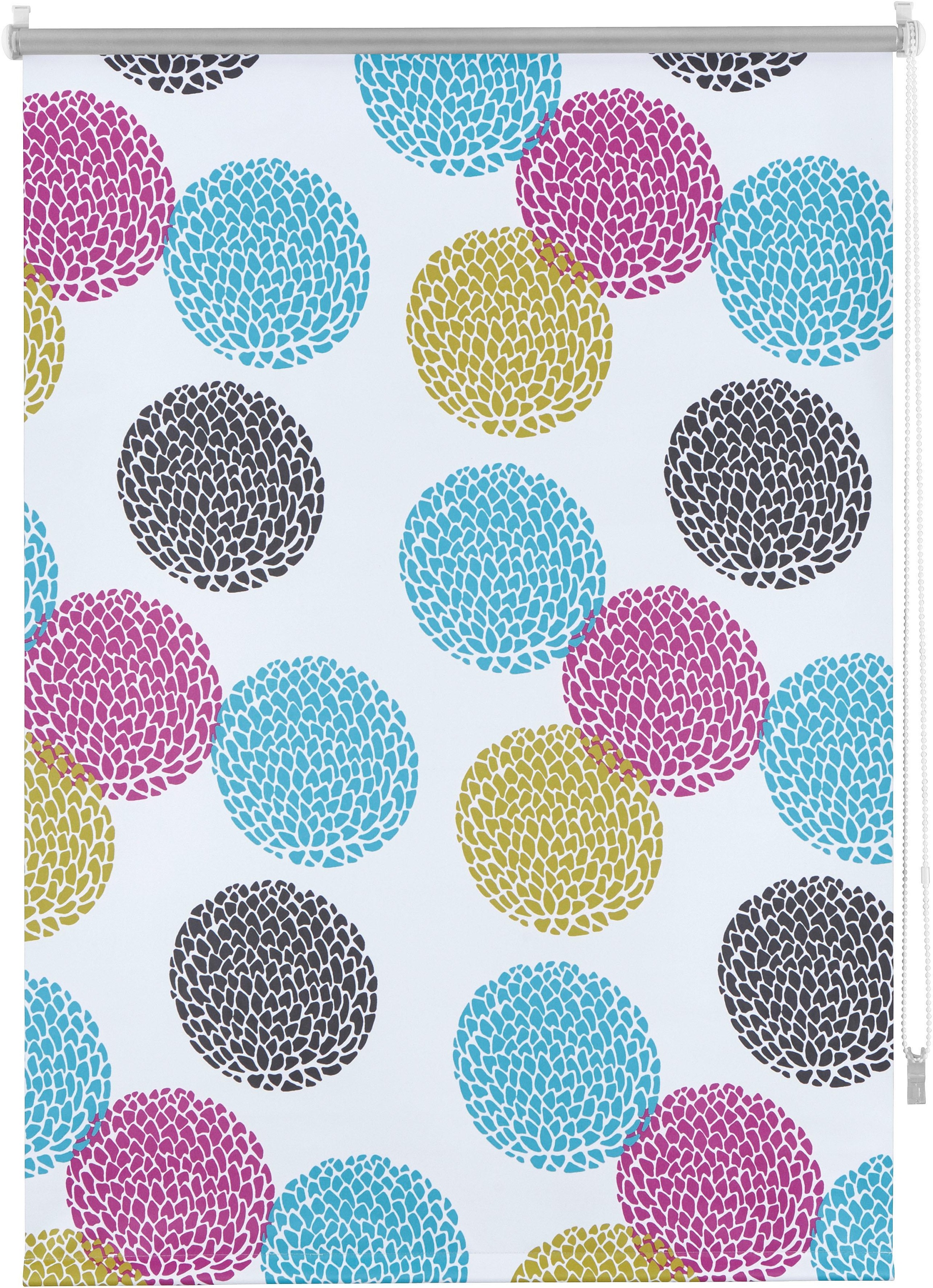 Image of my home Seitenzugrollo »Belem«, verdunkelnd, energiesparend, ohne Bohren, freihängend, Fixmass, Klemmfix, Hitzeschutz, energiesparend, Kreise, Blumen, Klemmträger bei Ackermann Versand Schweiz