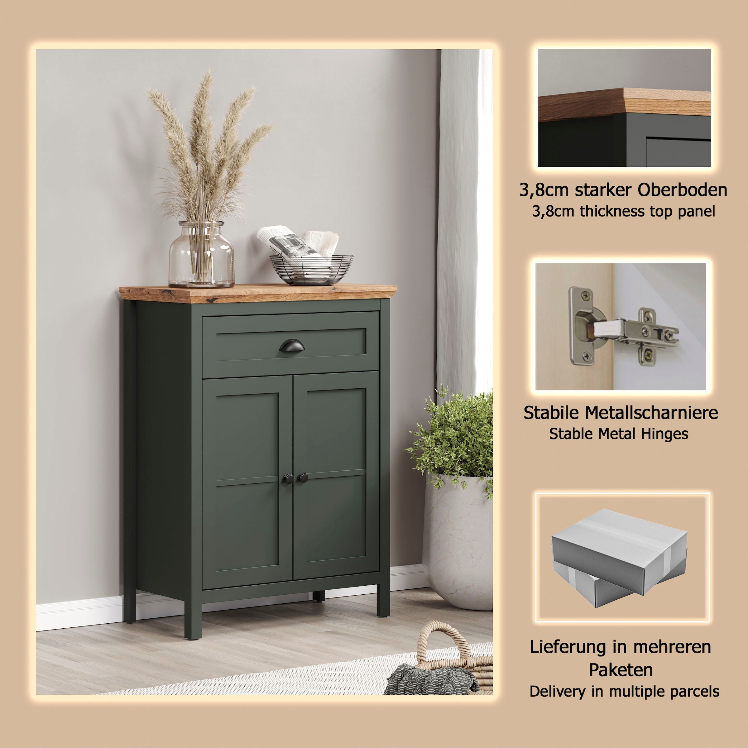 Home affaire Commode »Vienna« 1 cuis tlg. Commode avec 2 portes, 1 tiroir & fermeture douce - (L/P/H) 77/39/102 cm