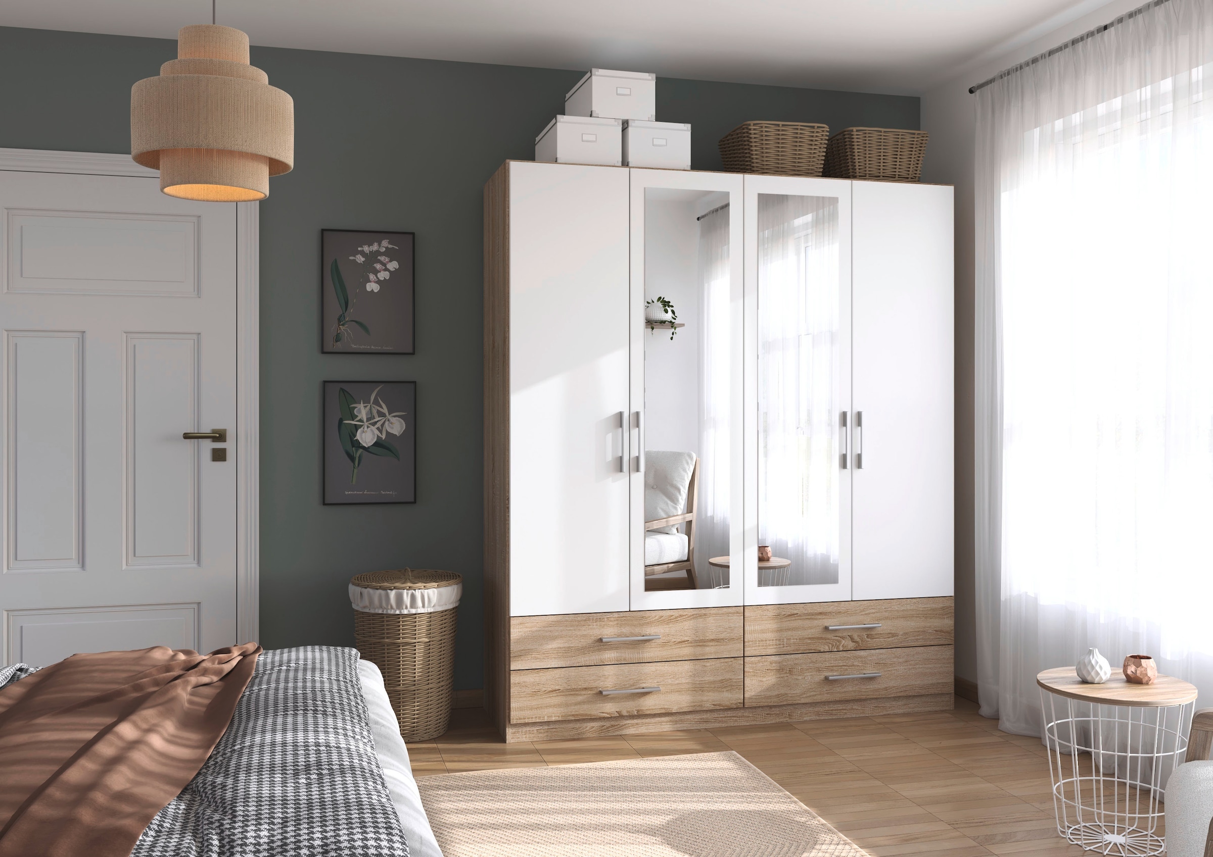rauch Armoires à vêtements »Schrank Garderobenschrank Mehrzweckschrank Schlafzimmer HERSBRUCK« 3 finitions différentes BASIC/CLASSIC/PREMIUM (incl. soft-close),  avec tiroirs spacieux ainsi que portes-miroirs FABRIQUÉ EN ALLEMAGNE
