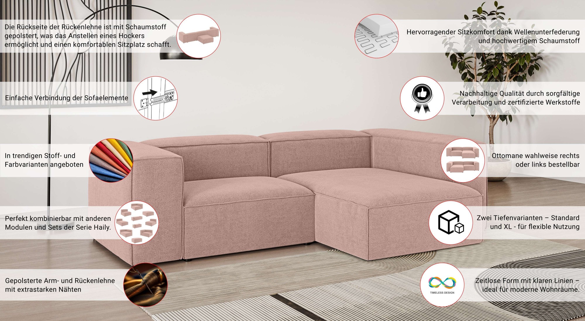 INOSIGN Ecksofa »HAILY L-Form links/rechts, Modularsofa, Masse B/T/H: 260/160/72 cm«, als Modul oder separat verwendbar, für individuelle Zusammenstellung