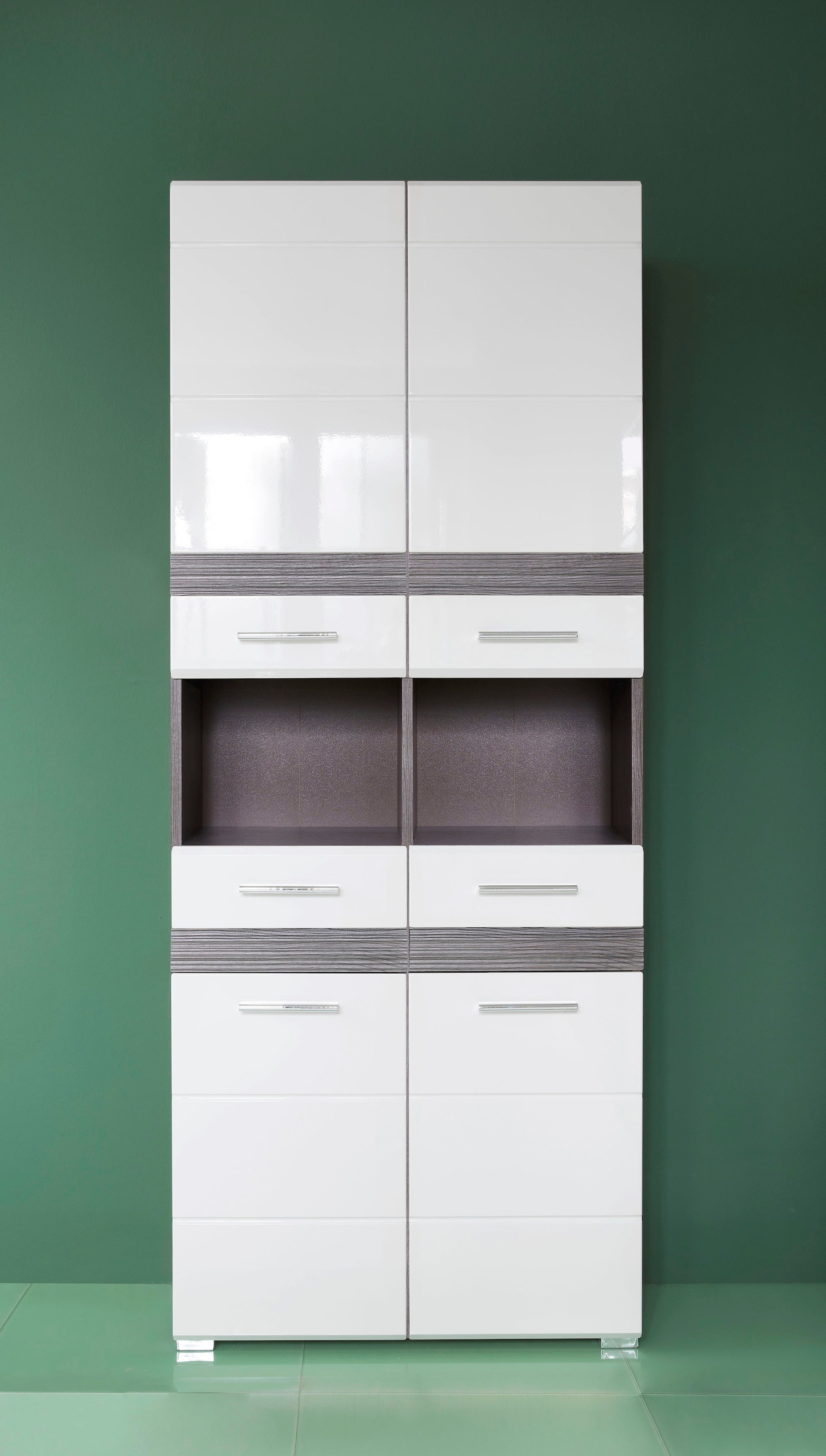welltime Hochschrank »Toulon«, Badschrank mit 2 Schubladen und offenen Fächern - (B/T/H) 73/31/182 cm