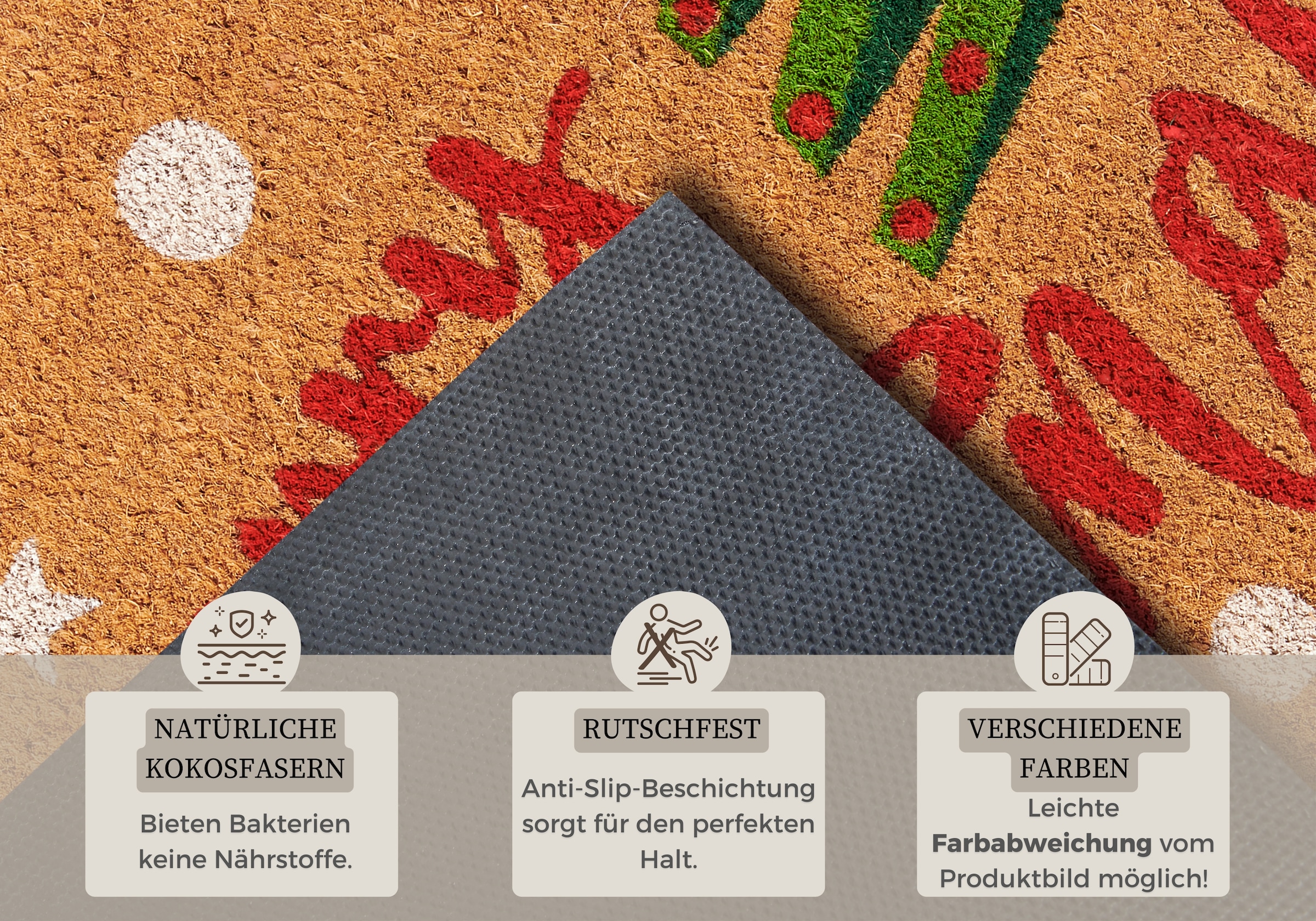 HANSE Home Fussmatte »Kokos Merry Christmas Tree, Türmatte«, rechteckig, 15 mm Höhe, Schmutzfangmatte, Rutschfest, Outdoor, Weihnachten, Kokosmatte, Flur