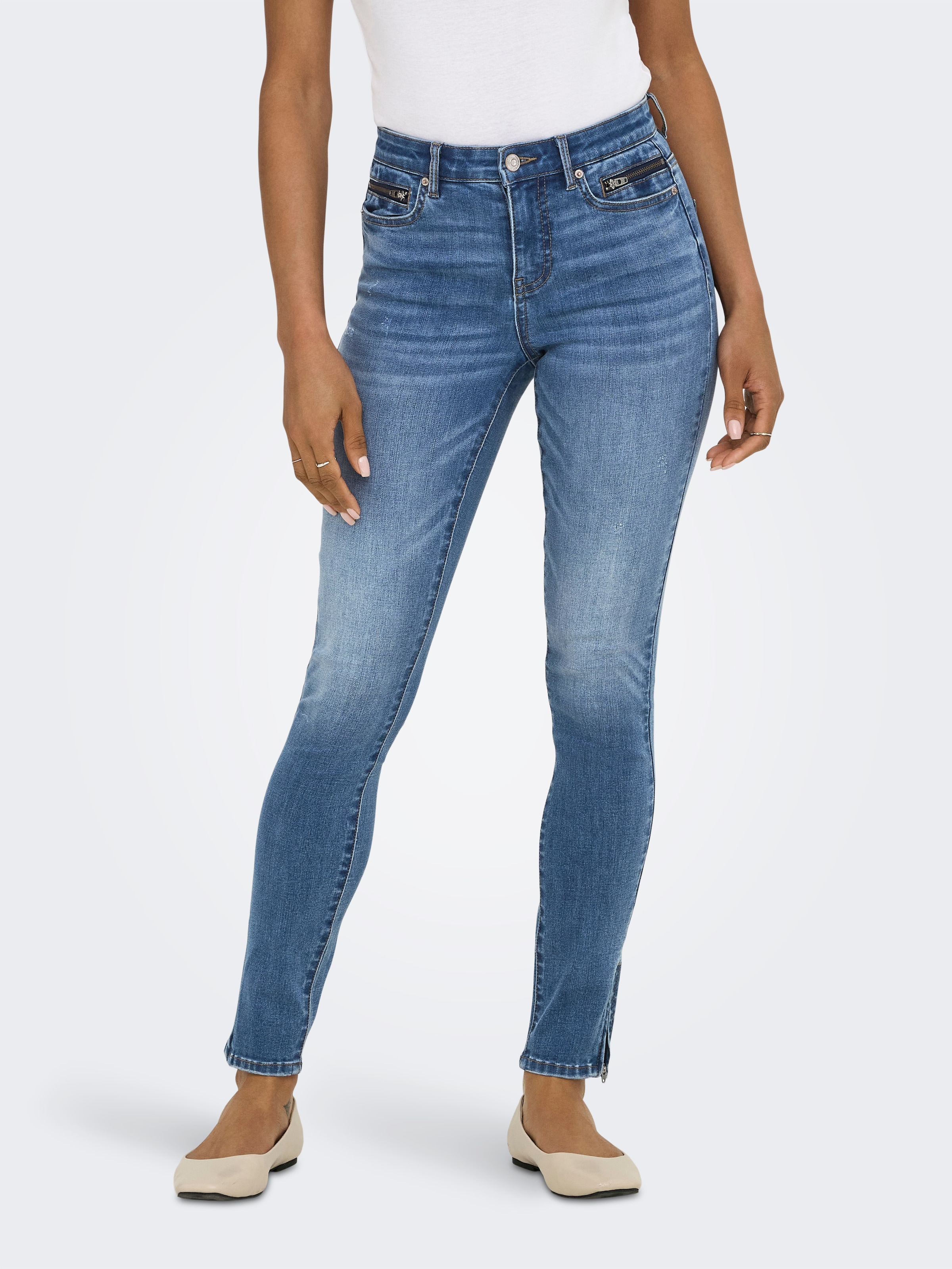Image of ONLY Skinny-fit-Jeans "ONLWAUW MW ZIP SK ANK DNM BOX"