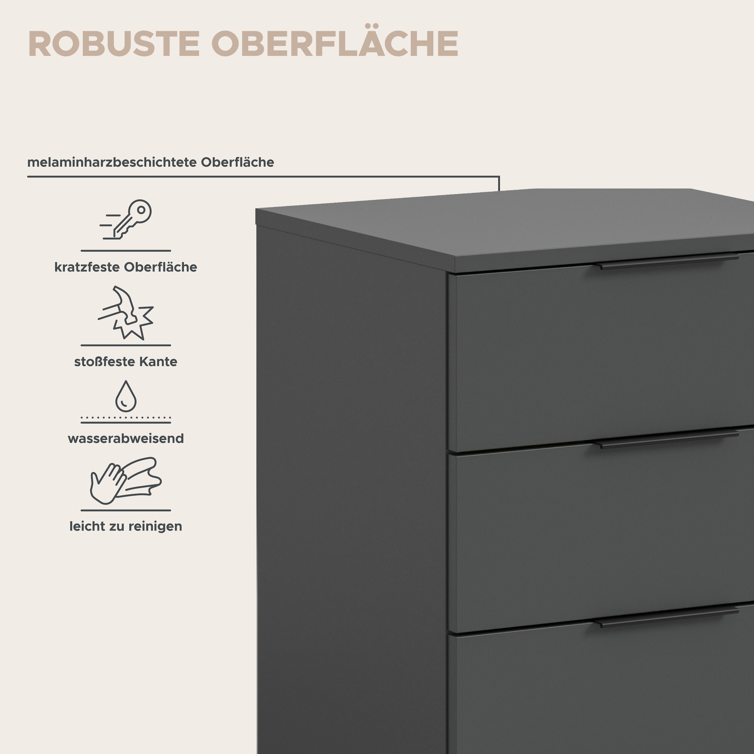 Home affaire Table de nuit »Skarde 2 Nachttische, jeweils Breite: 45 cm« Ensemble, Sie bekommen 2  Nachttische im Set, 2 cuis tlg. Skarde, 2er Set Nachtkommoden, 3 Schubkästen, anthrazit