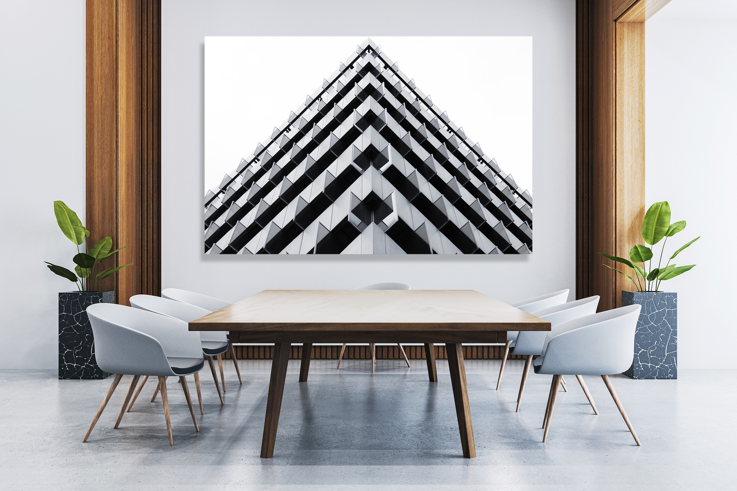 Image of queence XXL-Wandbild "Akustikbild Geometrisch Gebäude" Architektonische Elemente Formen Gebäude Schwarz-Weiss 1 Stk. tlg. Einfache Akustiklösung ohne Baumassnahme, Schalldämmung, Paneele