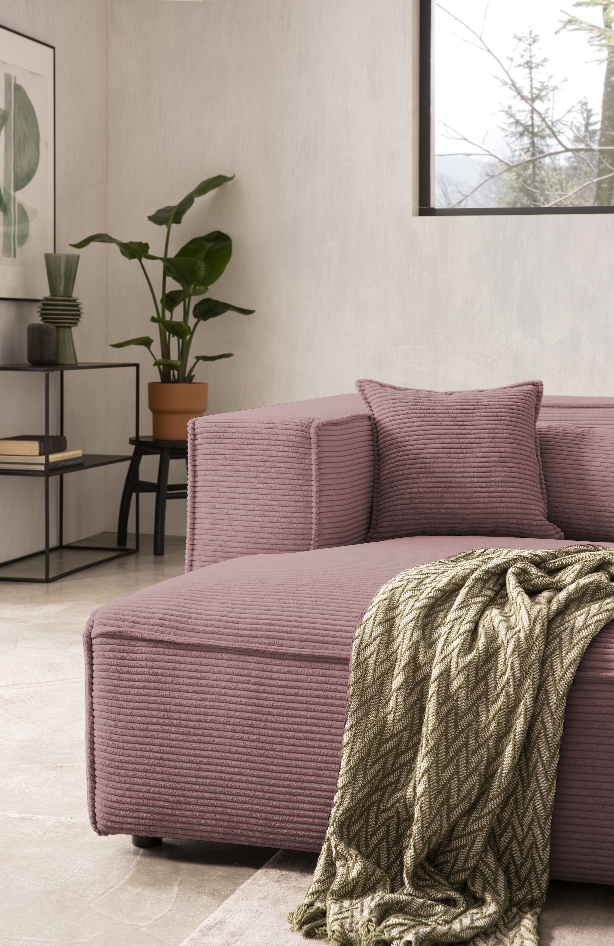 LeGer Home by Lena Gercke Canapé d'angle »PIARA Cord mit Kedernaht L-Form« ottomane au choix droite/gauche, pieds noirs, confort d'assise agréable