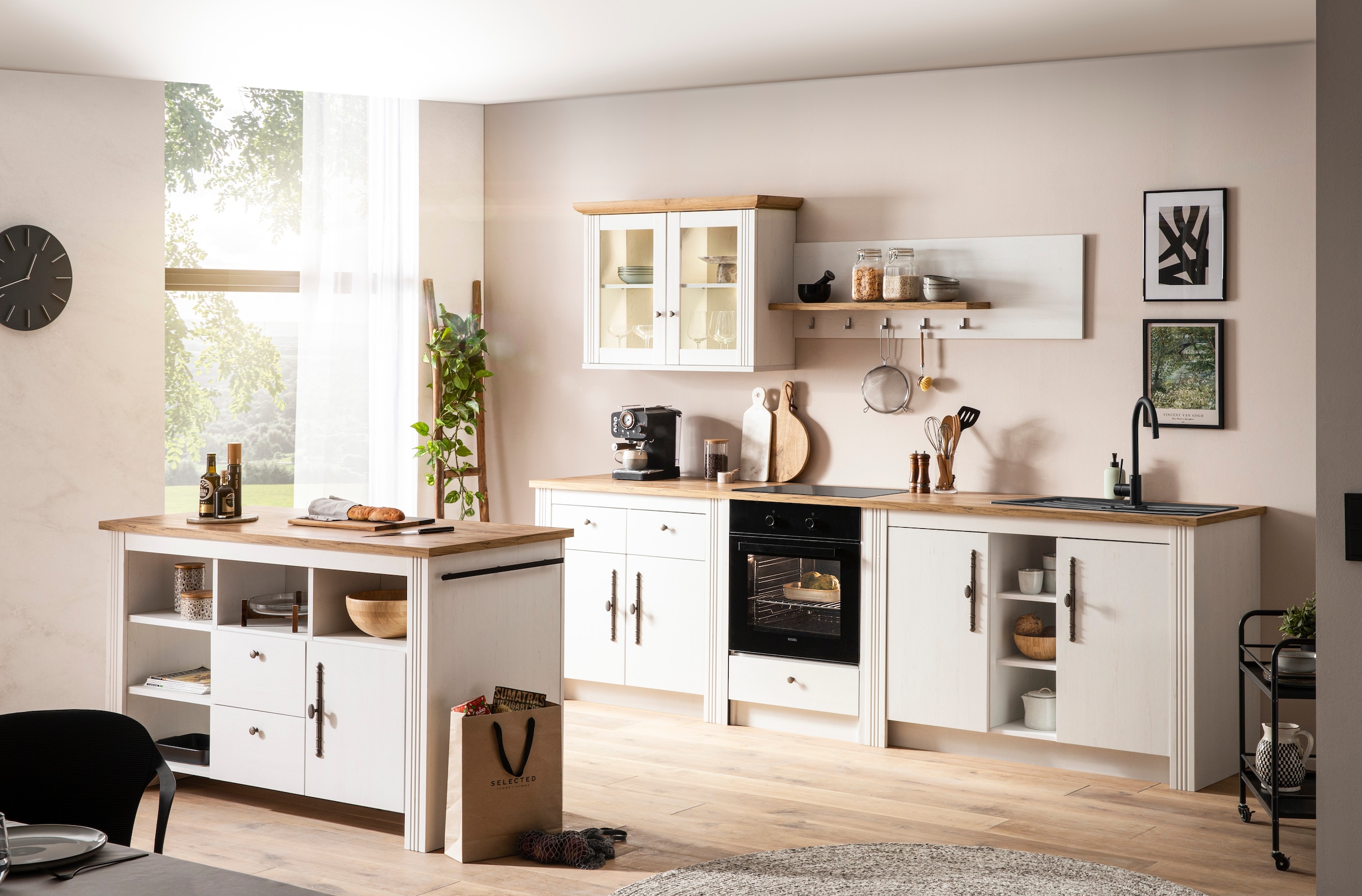 GOODproduct Kitchenette »KS-Westminster, Pantryküche im Landhaus Stil, hochwertige Metallgriffe« Set,  Breite 294 cm, Kommoden, Wandpaneel, Hängeschrank, Herdumbau