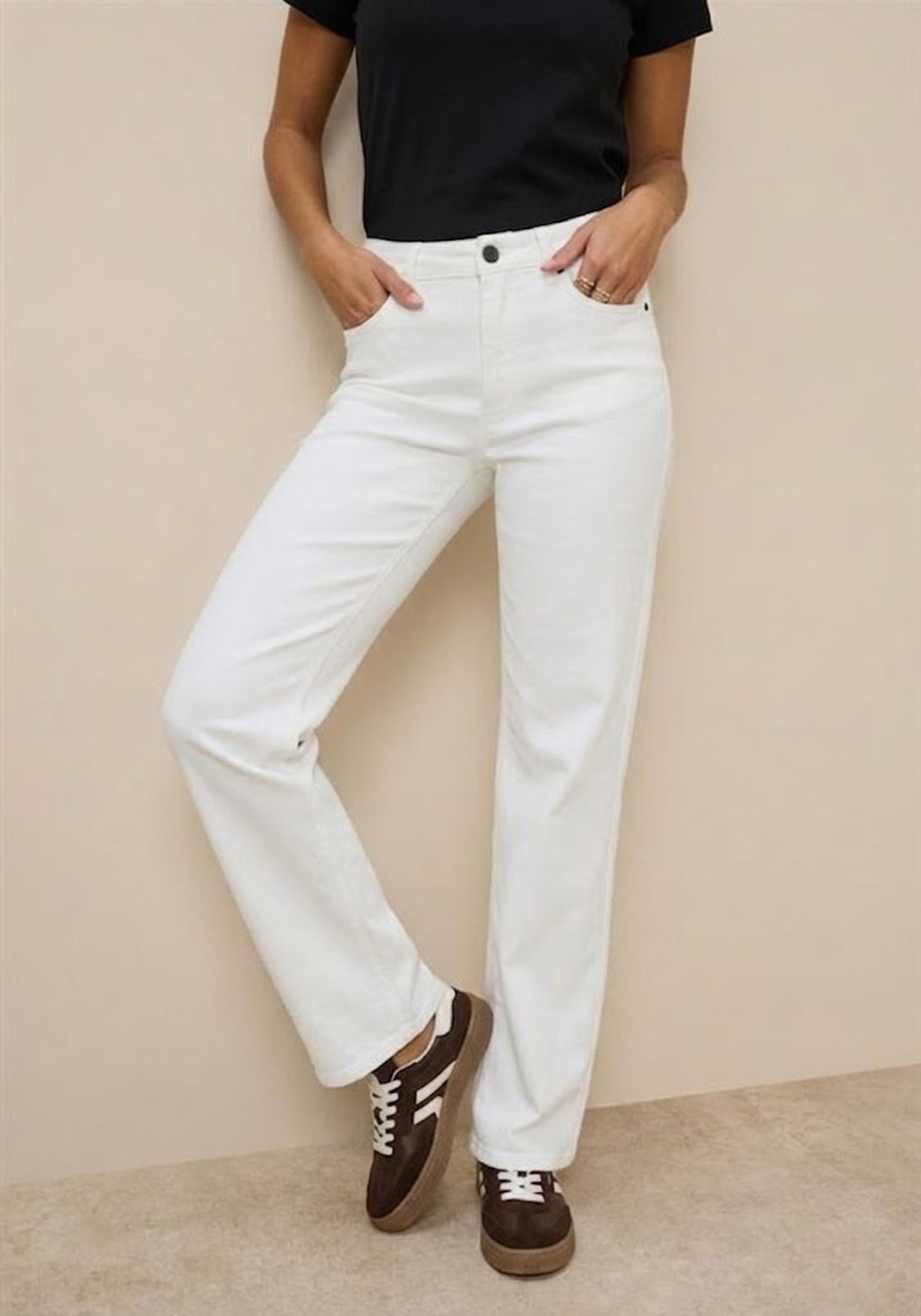 Image of Tamaris Weite Jeans hohe Leibhöhe, langer Schnitt, mit Knopf-Applikationen