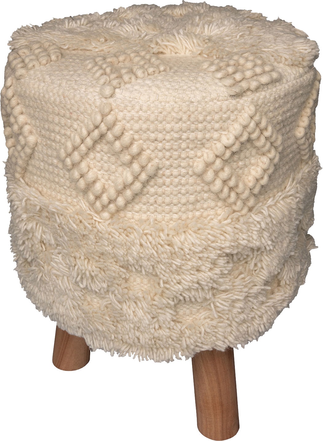 Kayoom Sitzhocker »Hocker Bohist 125, charaktergebende Strukturen mit Fransen und Quasten«, (1 St.), handgefertigtes Unikat, Boho-Style, gut kombinierbar