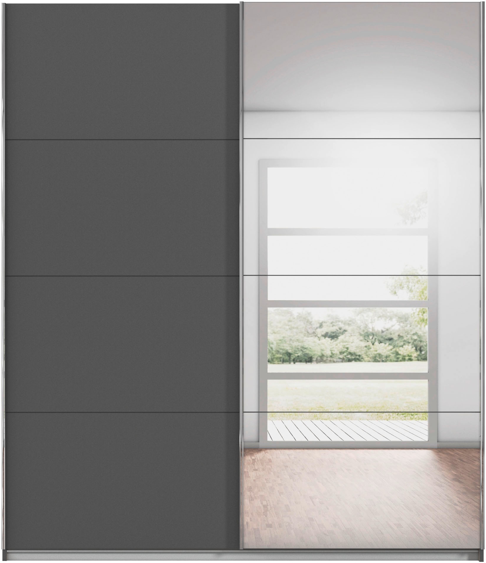rauch Schwebetürenschrank »Kleiderschrank Schrank Ankleide Garderobe Schlafzimmerschrank MOITA« Breiten: 181/226/271 cm, Höhe 210 cm,  mit Spiegel und Metallgriffleisten in Alu MADE IN GERMANY