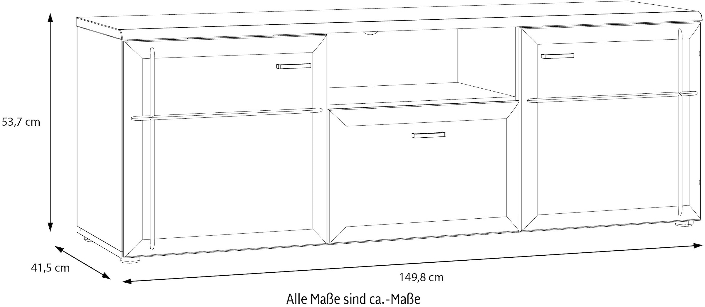 FORTE Lowboard »Akinori TV-Board, TV-Schrank« TV Board, MDF Front, Holzoptik; Metallgriffe, Vollauzug, Soft Close