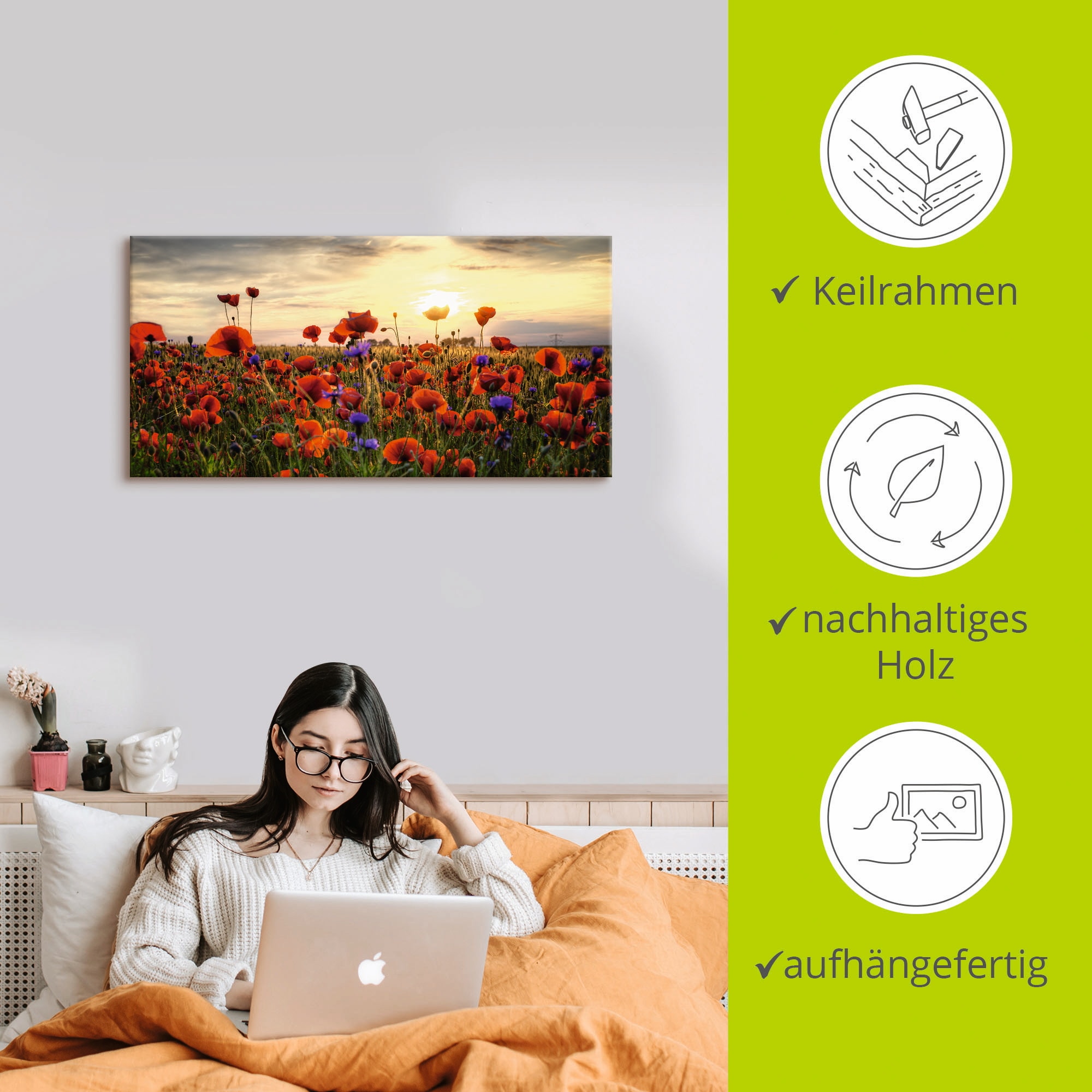 Artland Wandbild »Mohnblumen«, Blumen, (1 St.), als Alubild, Outdoorbild, Leinwandbild, Poster, Wandaufkleber