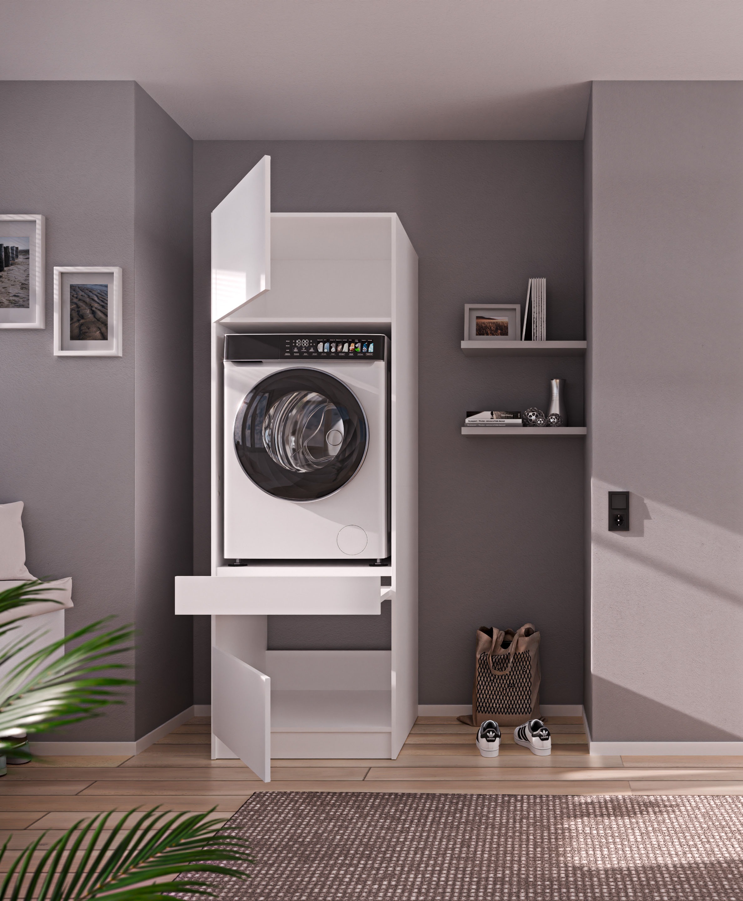 BASIC by Balculina Armoire pour machine à laver »Washhome B/T/H 68x200x68 cm« 1 cuis tlg. largeur 68cm, plateau extensible