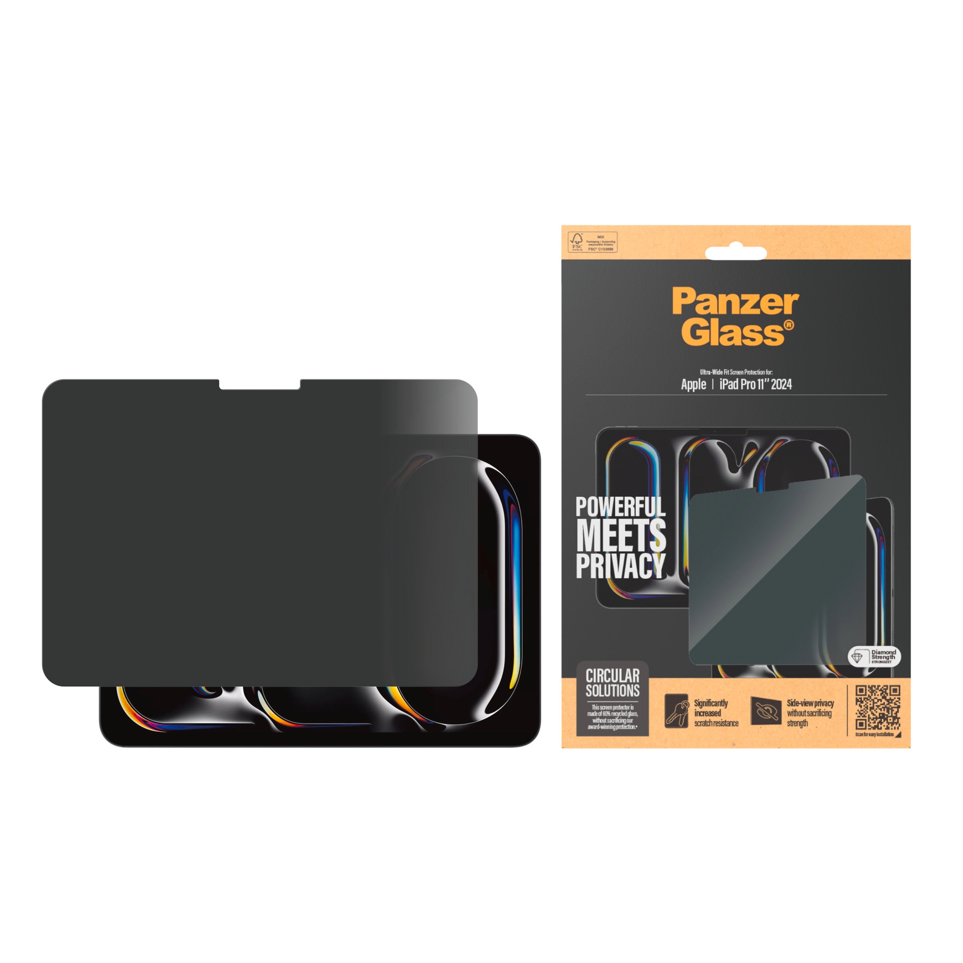 PanzerGlass Displayschutzglas »Ultra-Wide Fit Privacy Screen Protection«, für Apple iPad Pro 11 (2024), Displayschutzfolie, Schutzfolie, Sichtschutz, kratz- & stossfest