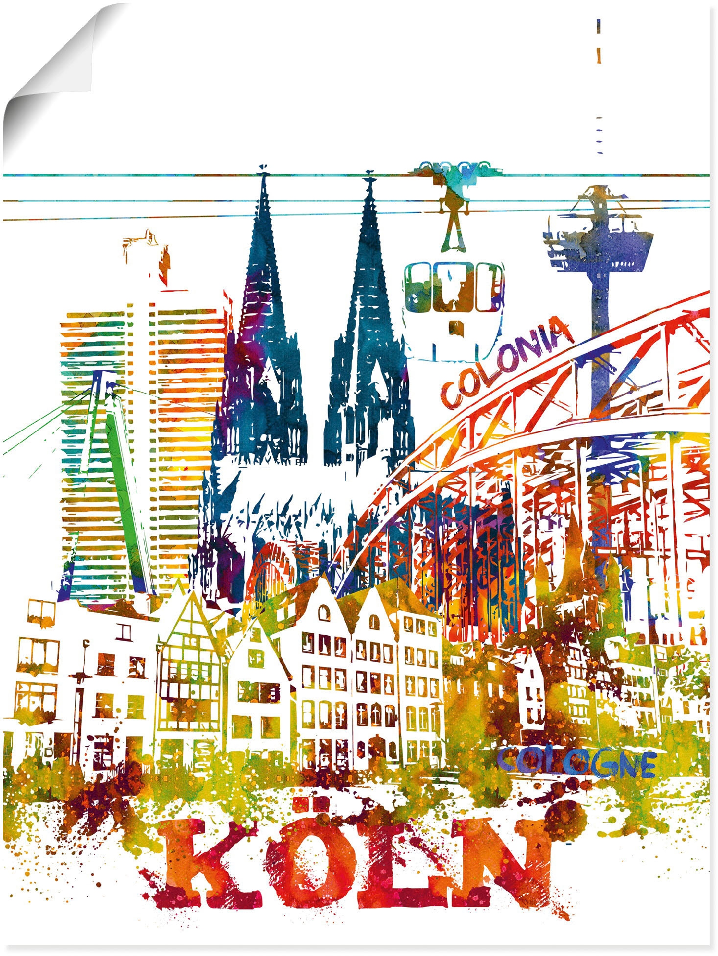 Image of Artland Leinwandbild "Köln Dom Grafik" Köln 1 Stk. tlg. auf Keilrahmen gespannt
