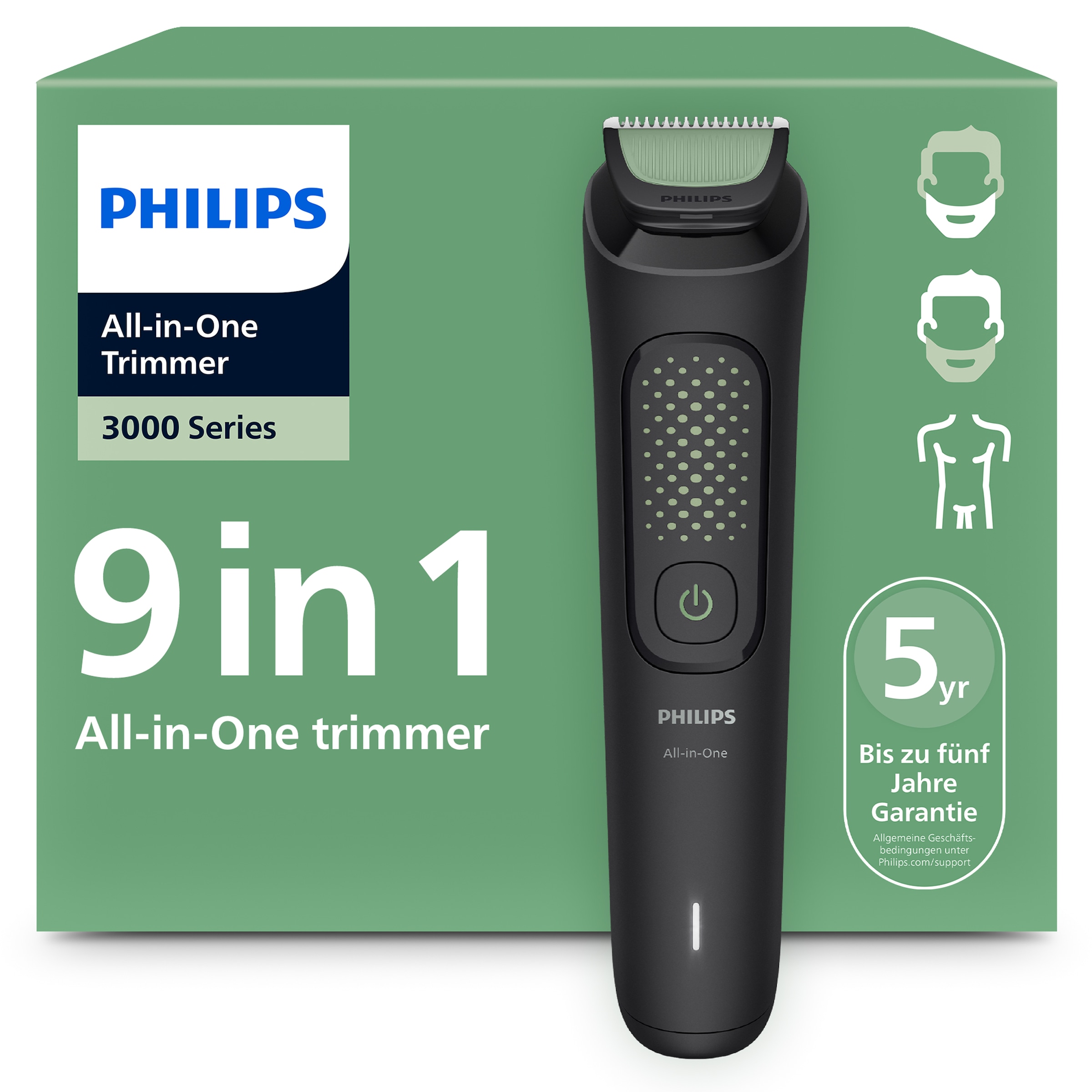 Image of Philips Multifunktionstrimmer "Series 3000 MG3945/15" 9 Aufsätze 9-in-1-Trimmer für Gesicht, Körper und Kopfhaare