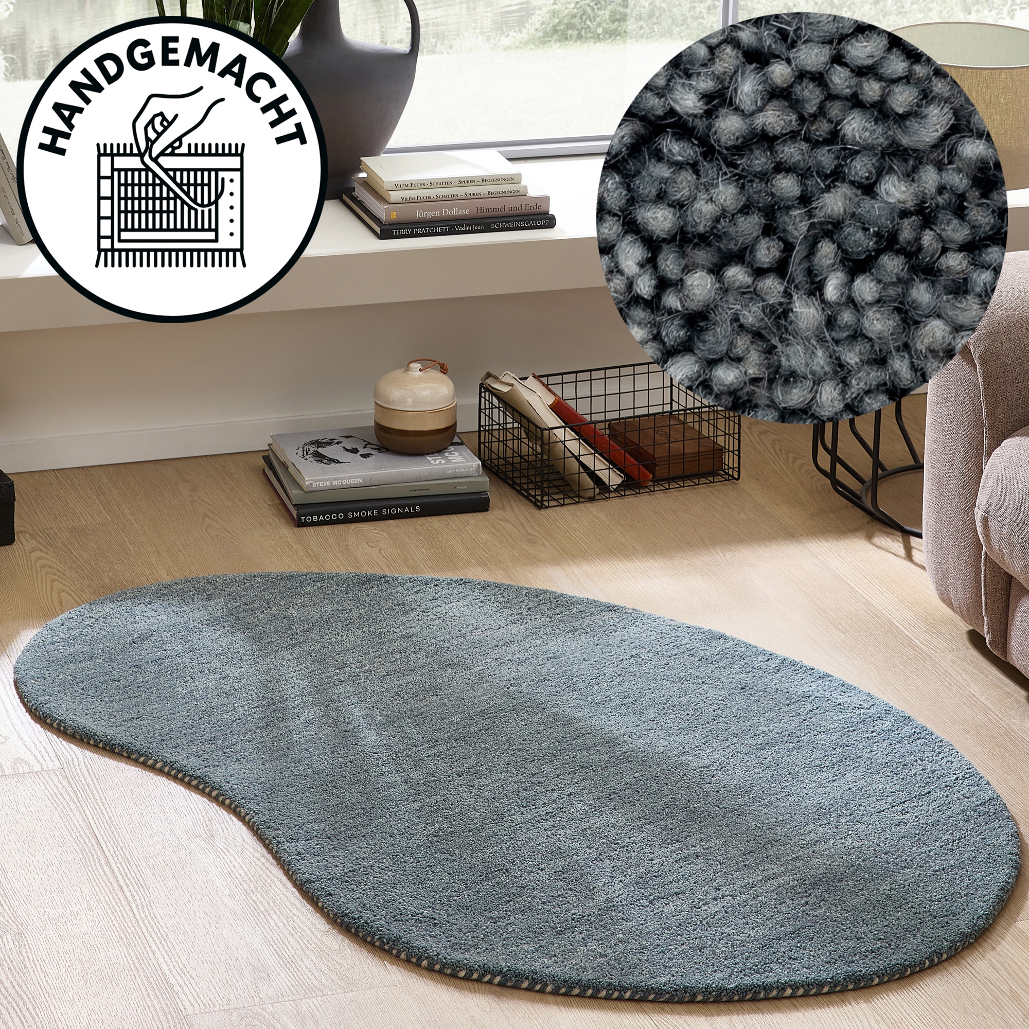Image of THEKO Wollteppich "Gabbeh Uni, Handgefertigt, Teppich, meliert, reine Wolle," oval 14 mm Höhe Schlafzimmer, Wohnzimmer, Esszimmer, auch als Läufer, eckig oder rund