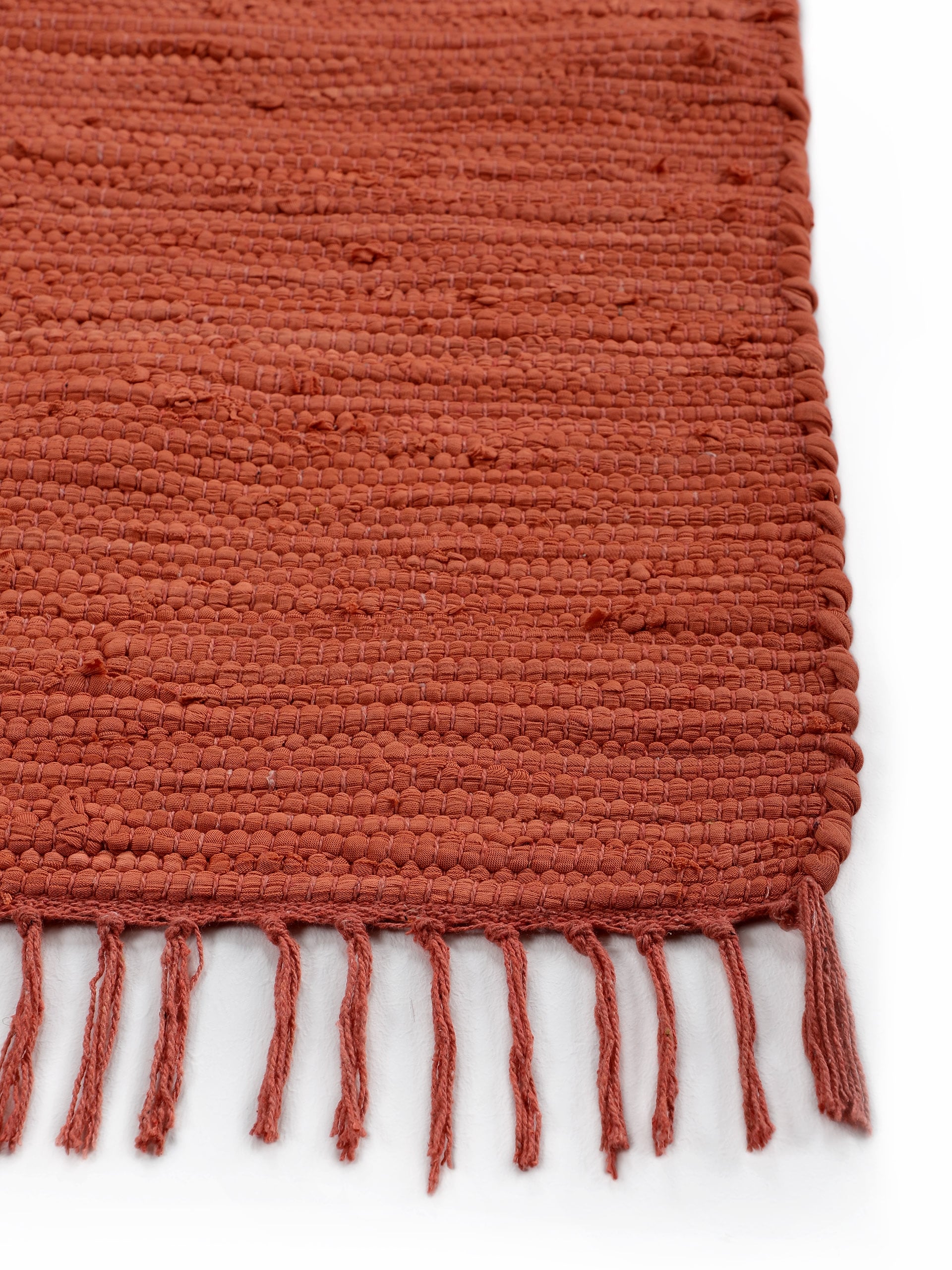 carpetfine Teppich »Kelim Chindi uni, auch als Läufer«, rechteckig, 5 mm Höhe, Wendeteppich, reine Baumwolle, handgewebt, Uni-Farben, mit Fransen