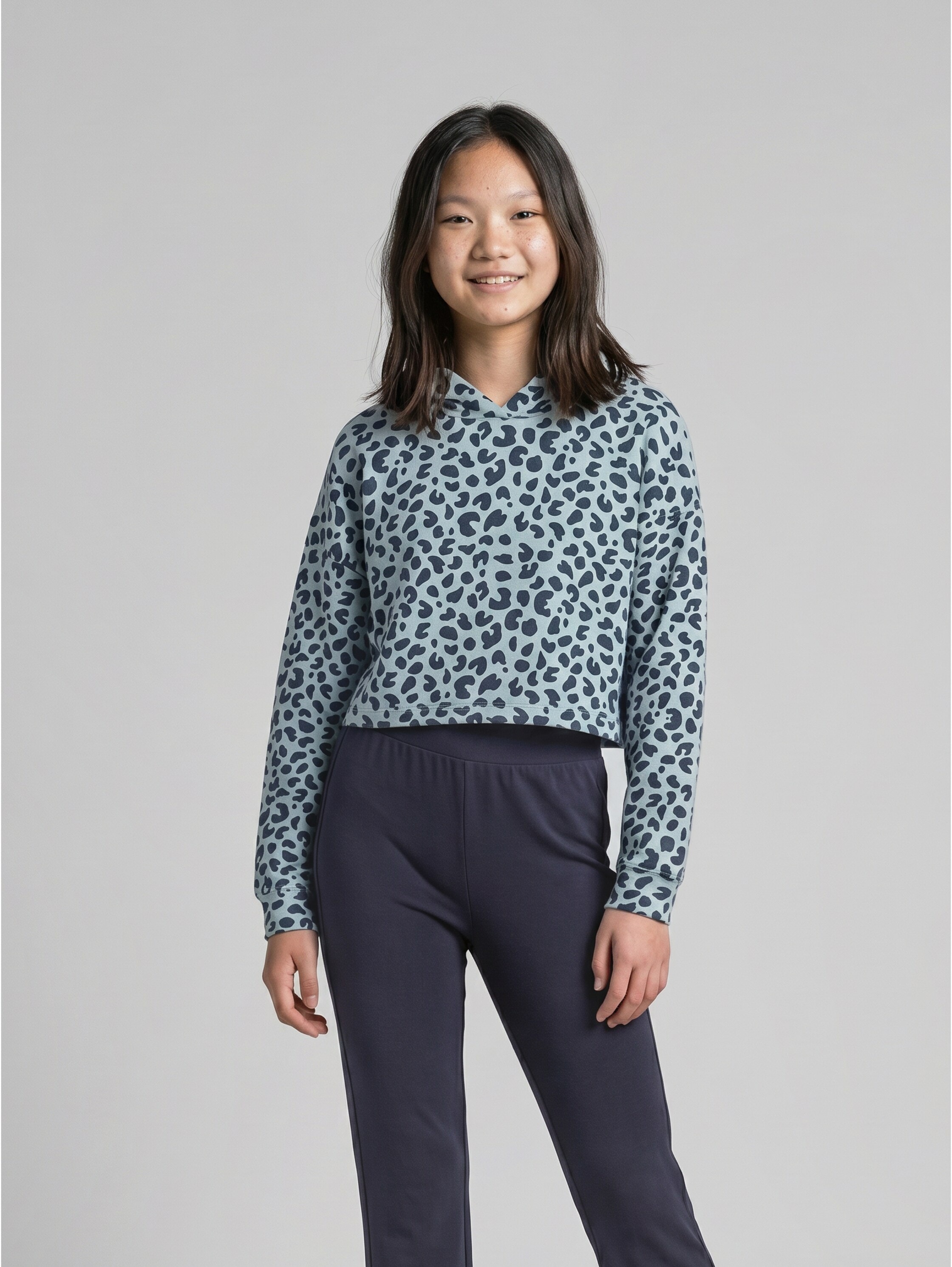 Image of TOM TAILOR Kapuzensweatshirt, Kurzes Kapuzenpullover im Leo-Look/für Girls