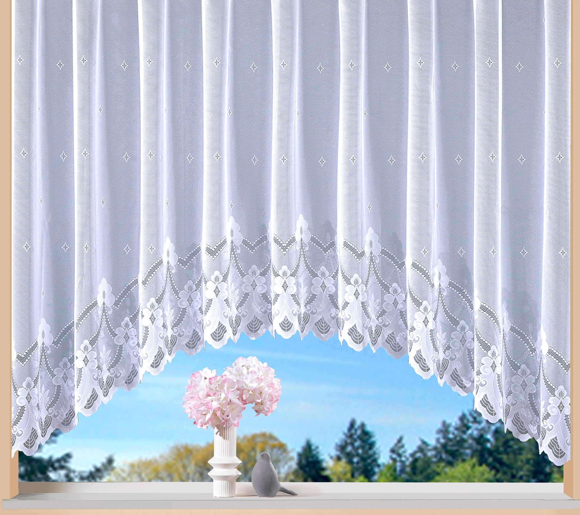 Image of Weckbrodt Gardine "Weimar" Kräuselband 1 Stk. tlg. Jacquard, C-Bogen, floral, Halbtransparent, Sockel, Bordüre, Store