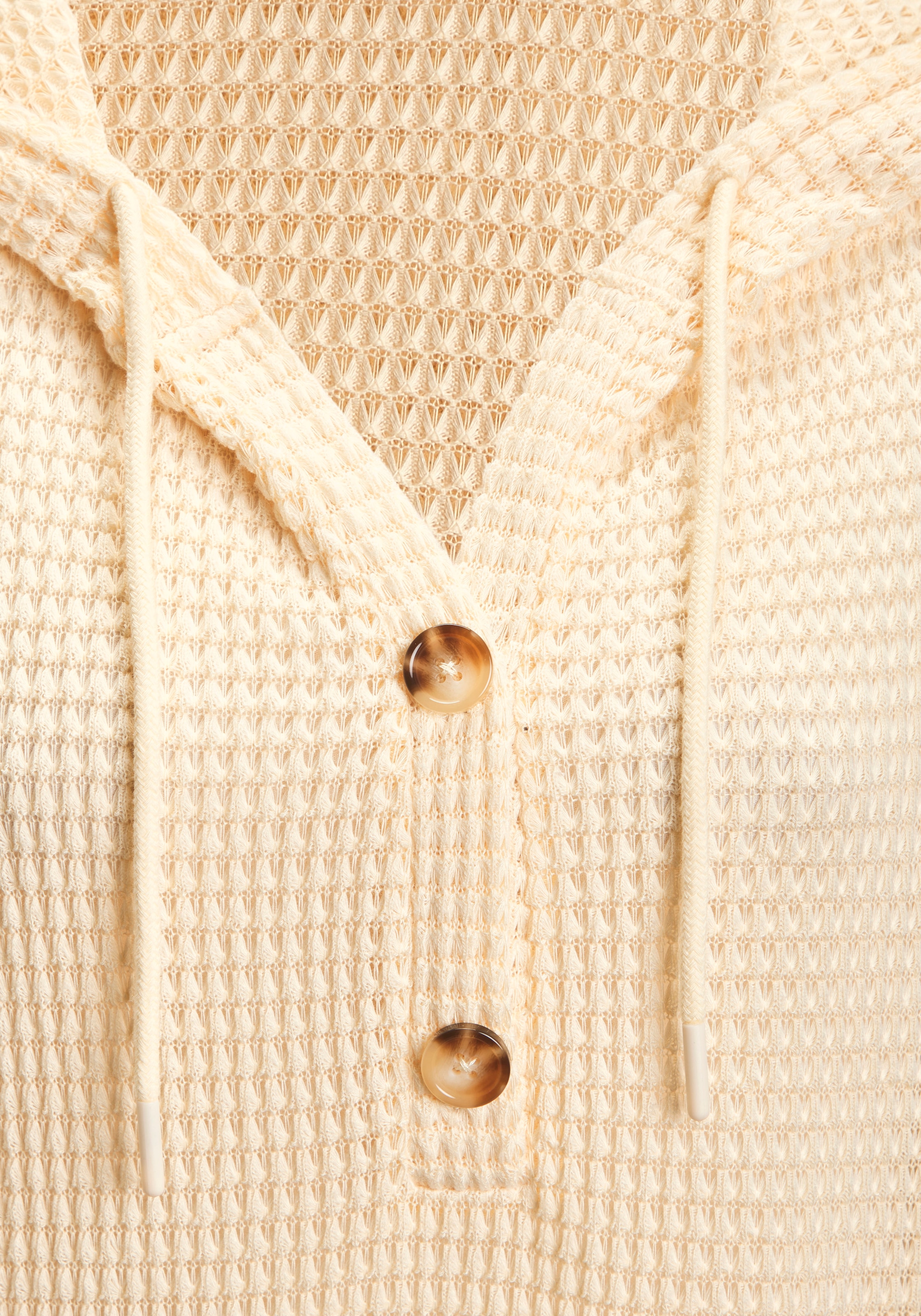 LASCANA T-shirt à capuche »aus sommerlichem Waffelstrick« hoodie d'été avec patte de boutonnage