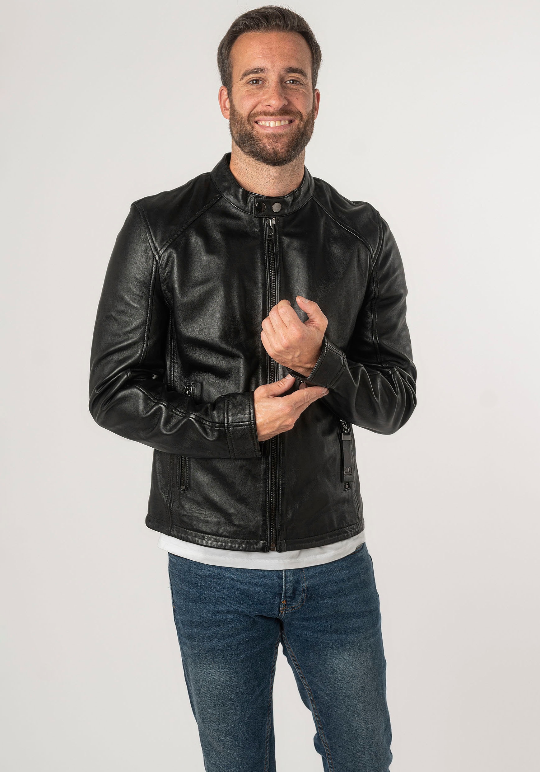 Mauritius Lederjacke »2Mtoji SF«, mit Reissverschluss, Zipperdetail, STehkragen Ziernähte